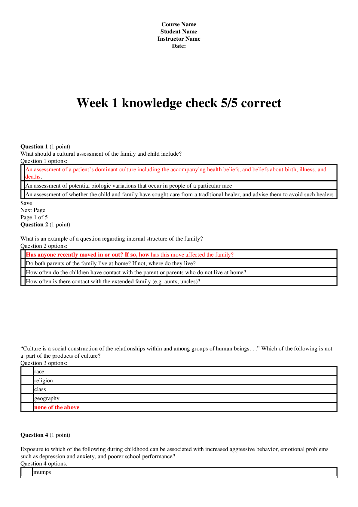 Preview of NSG 6435 Week 1 knowledge check 5