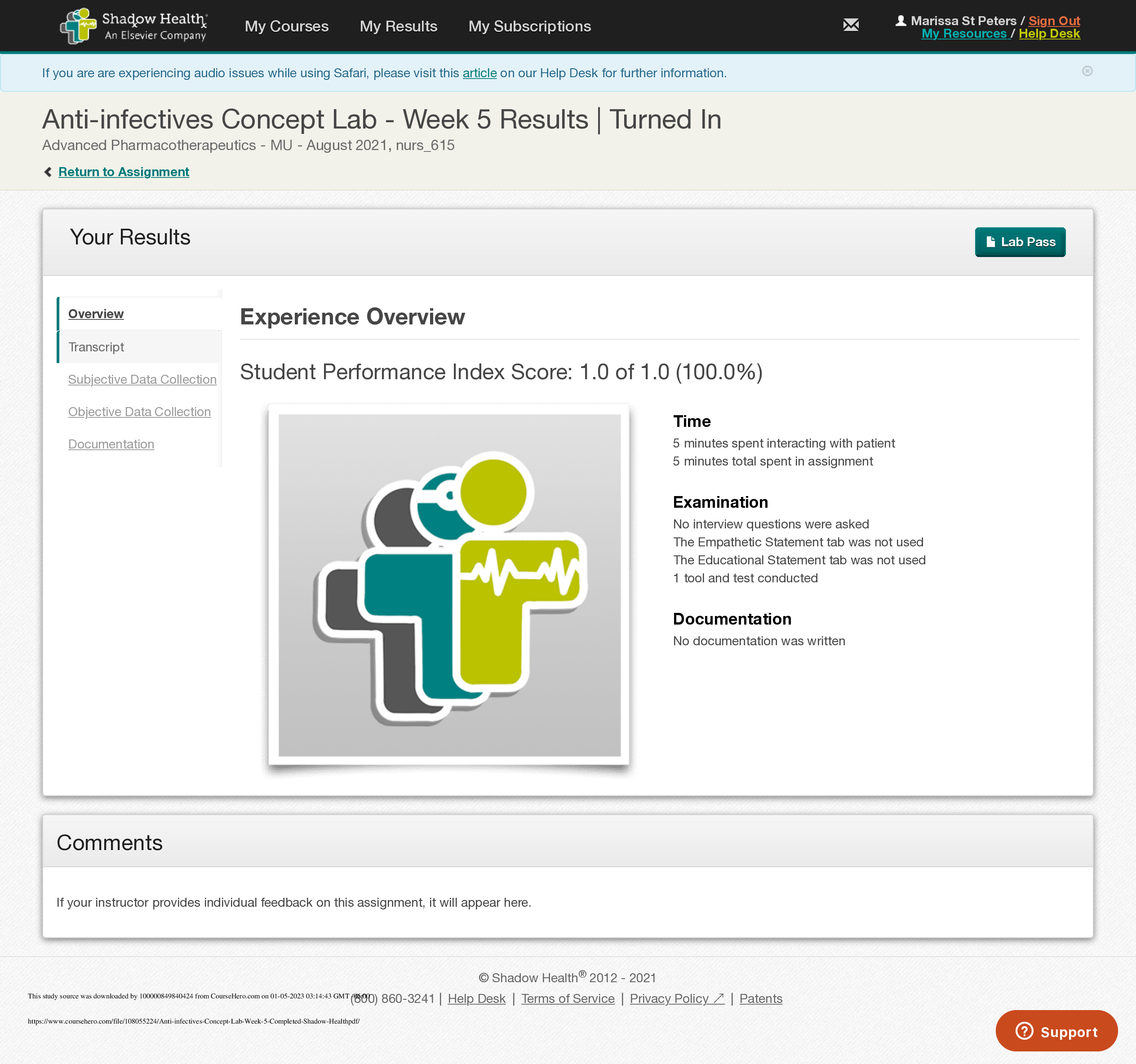 Preview image for Anti-infectives Concept Lab - Week 5 | Completed | Shadow Health.