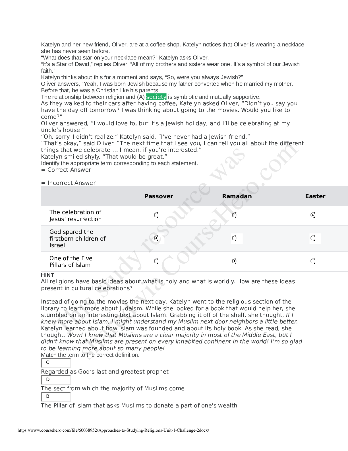 Preview image for Strayer University - REL 212: Approaches to Studying Religions Unit 1 Challenge 2. 100%.