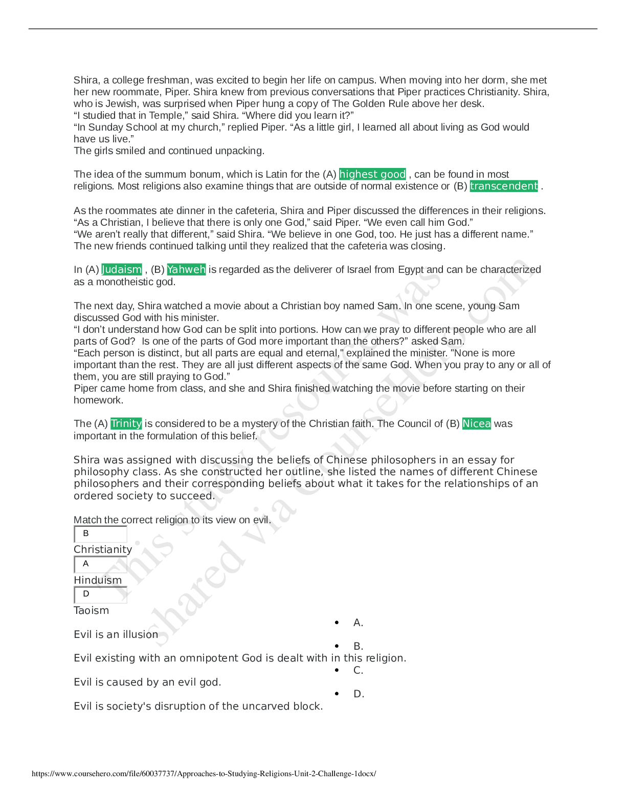 Preview image for Strayer University - REL 212Approaches to Studying Religions Unit 2 Challenge 1. 100%.