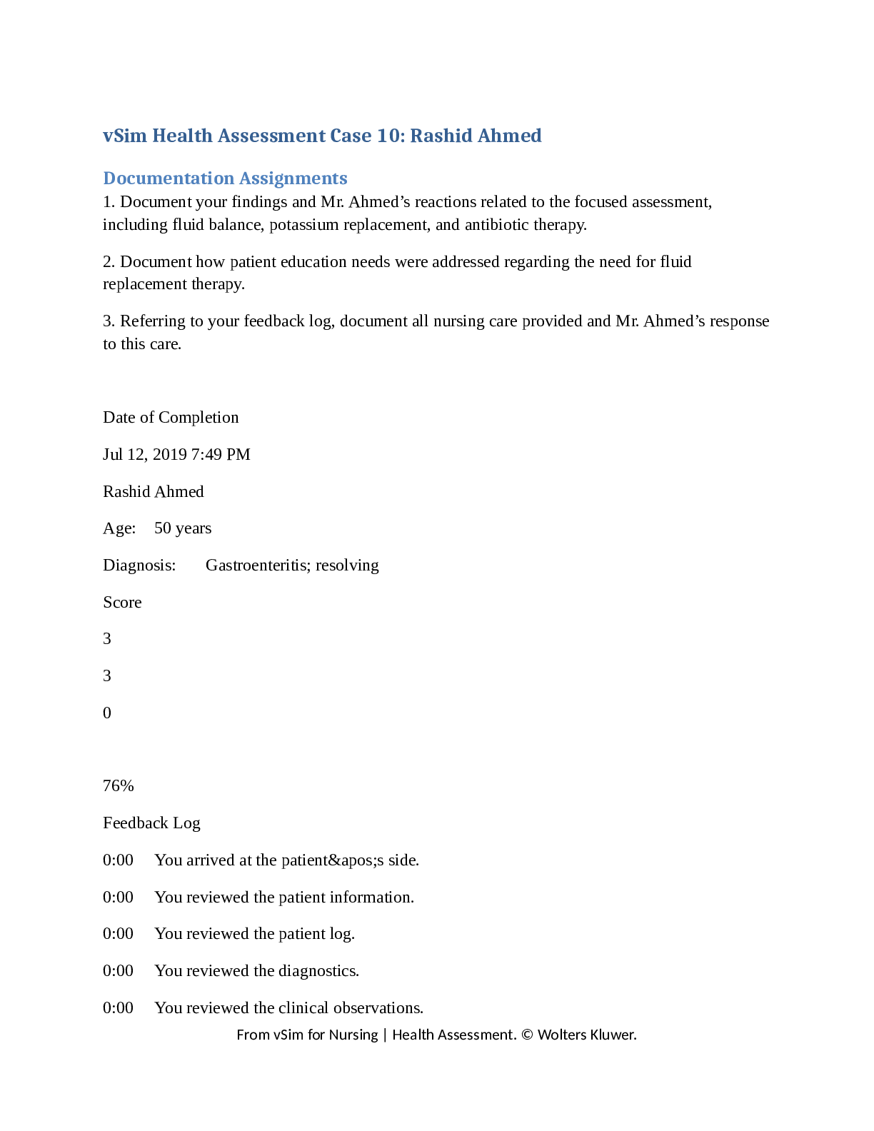 Preview image for vSim Health Assessment Case 10: Rashid Ahmed