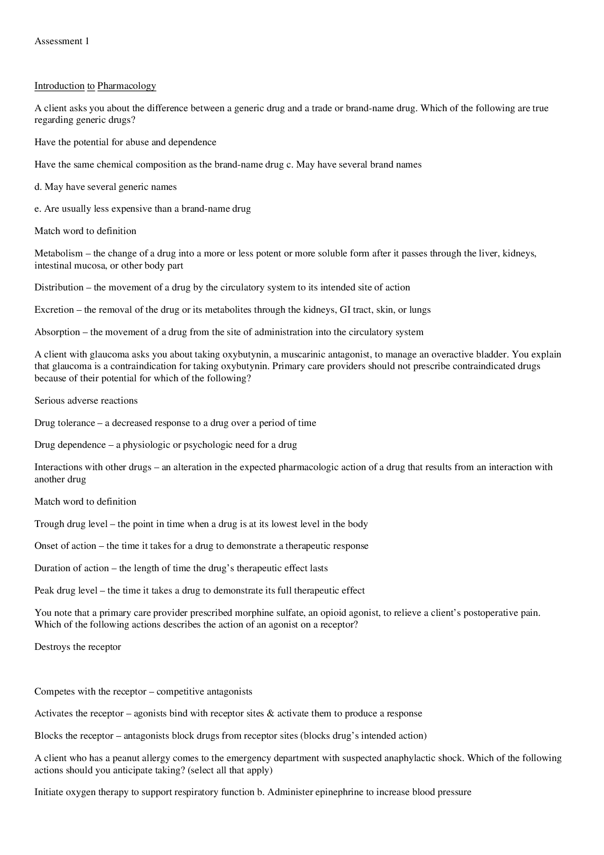 Preview image for Assessment 1  Introduction to Pharmacology