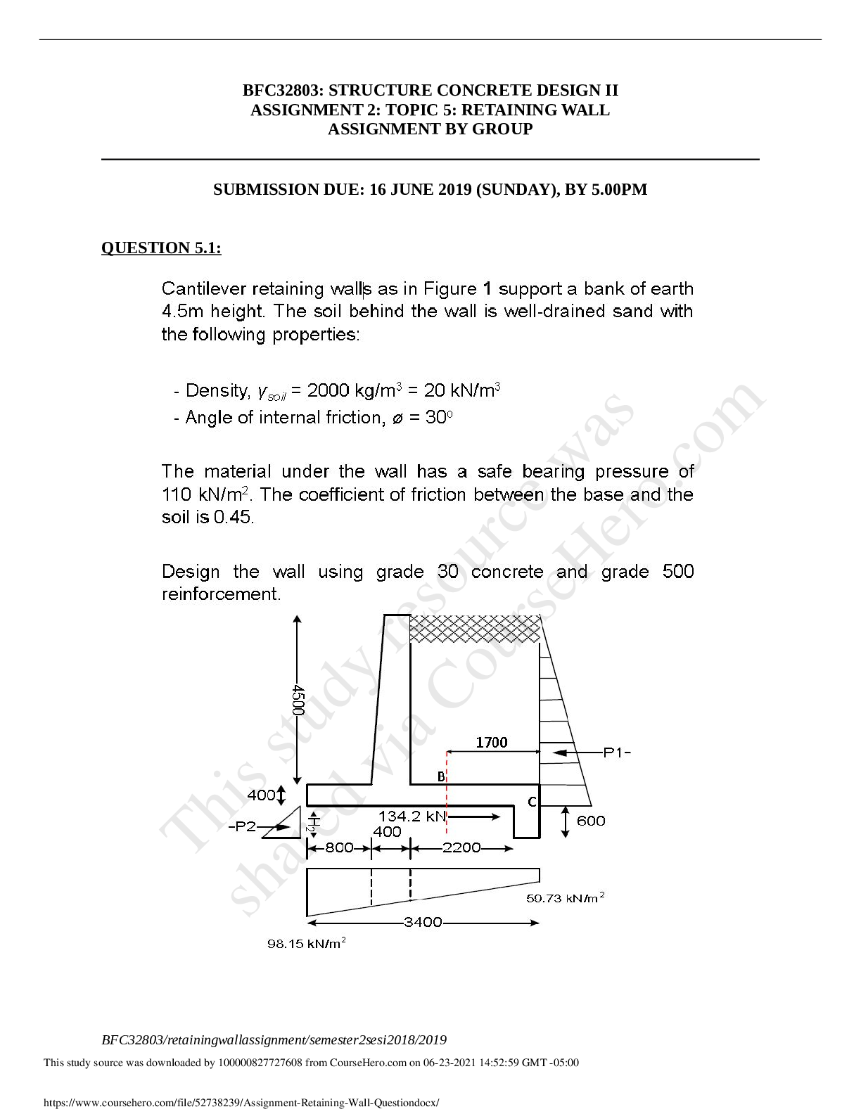 Preview image for University of Notre DameECONOMICS 333Assignment Retaining Wall_Question.