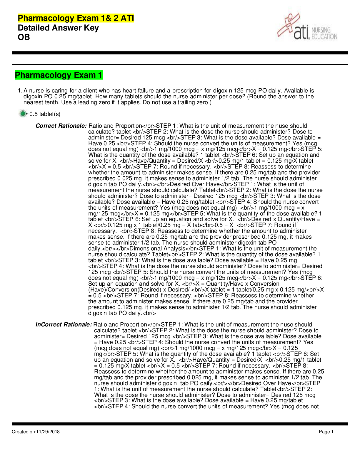 Preview image for (answered/rationales) Pharmacology Exam 1& 2 ATI Detailed Answer Key OB Test Bank_ Complete.
