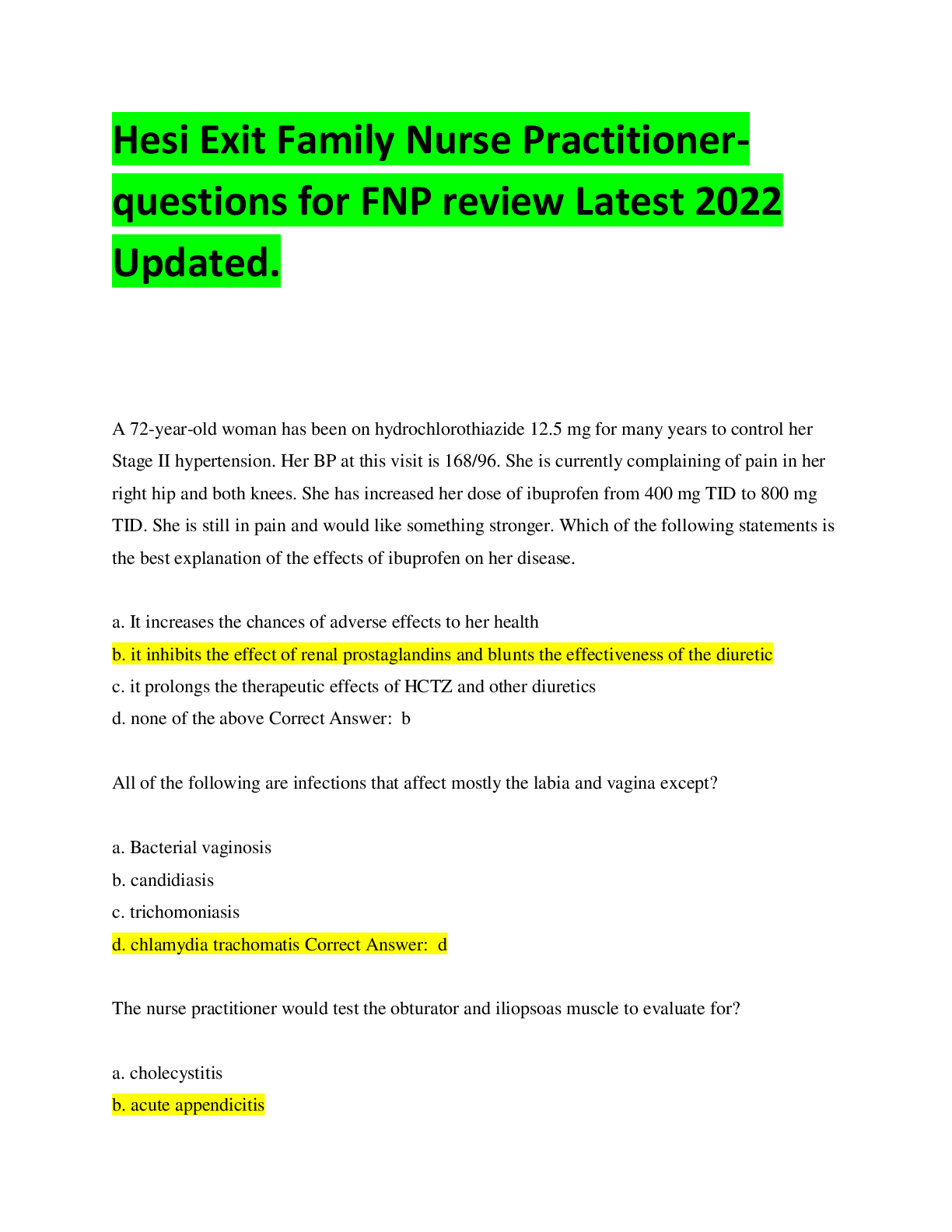 Hesi Exit Family Nurse Practitioner-questions for FNP review Latest updated.