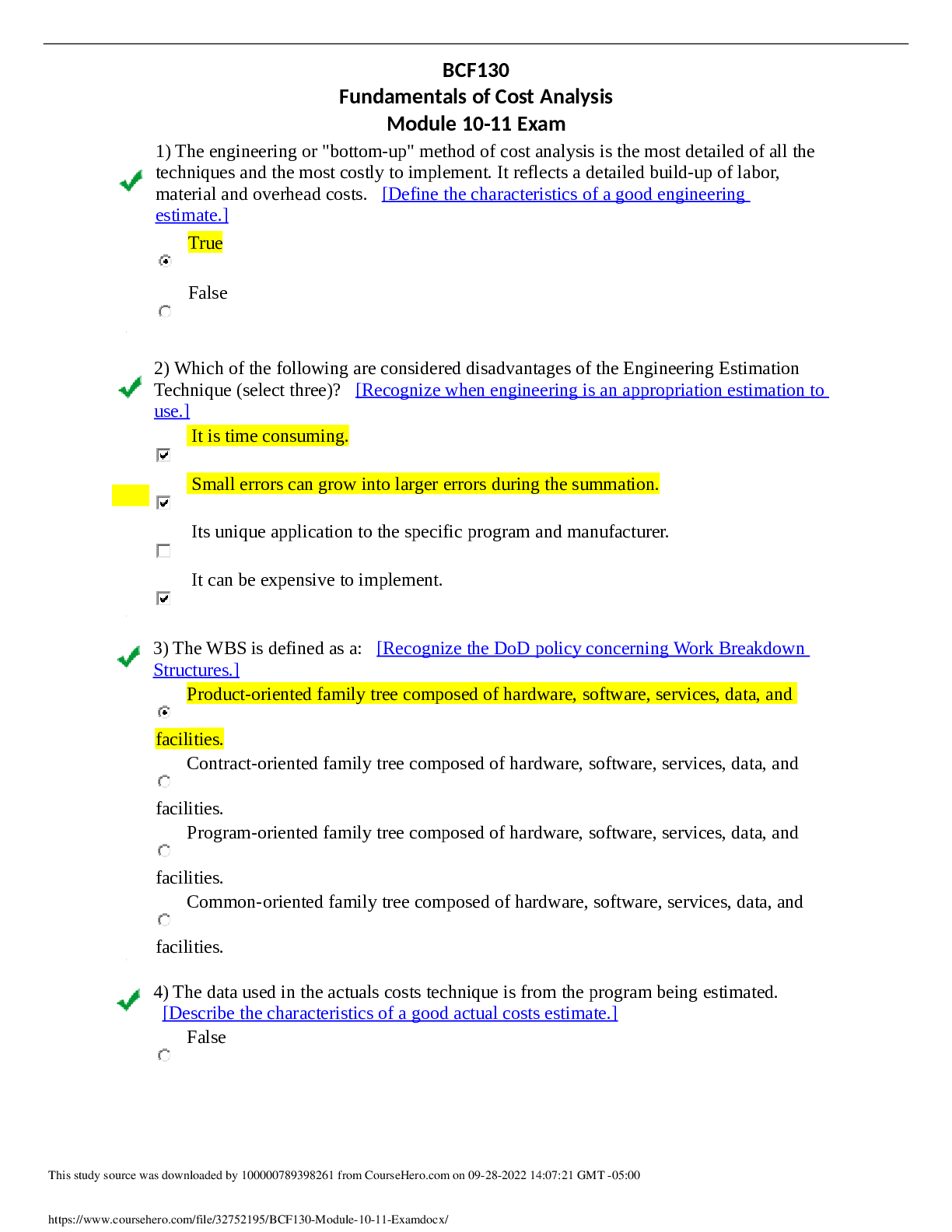 Preview image for BCF130 Fundamentals of Cost Analysis Module 10-11 Exam | Defense Acquisition University