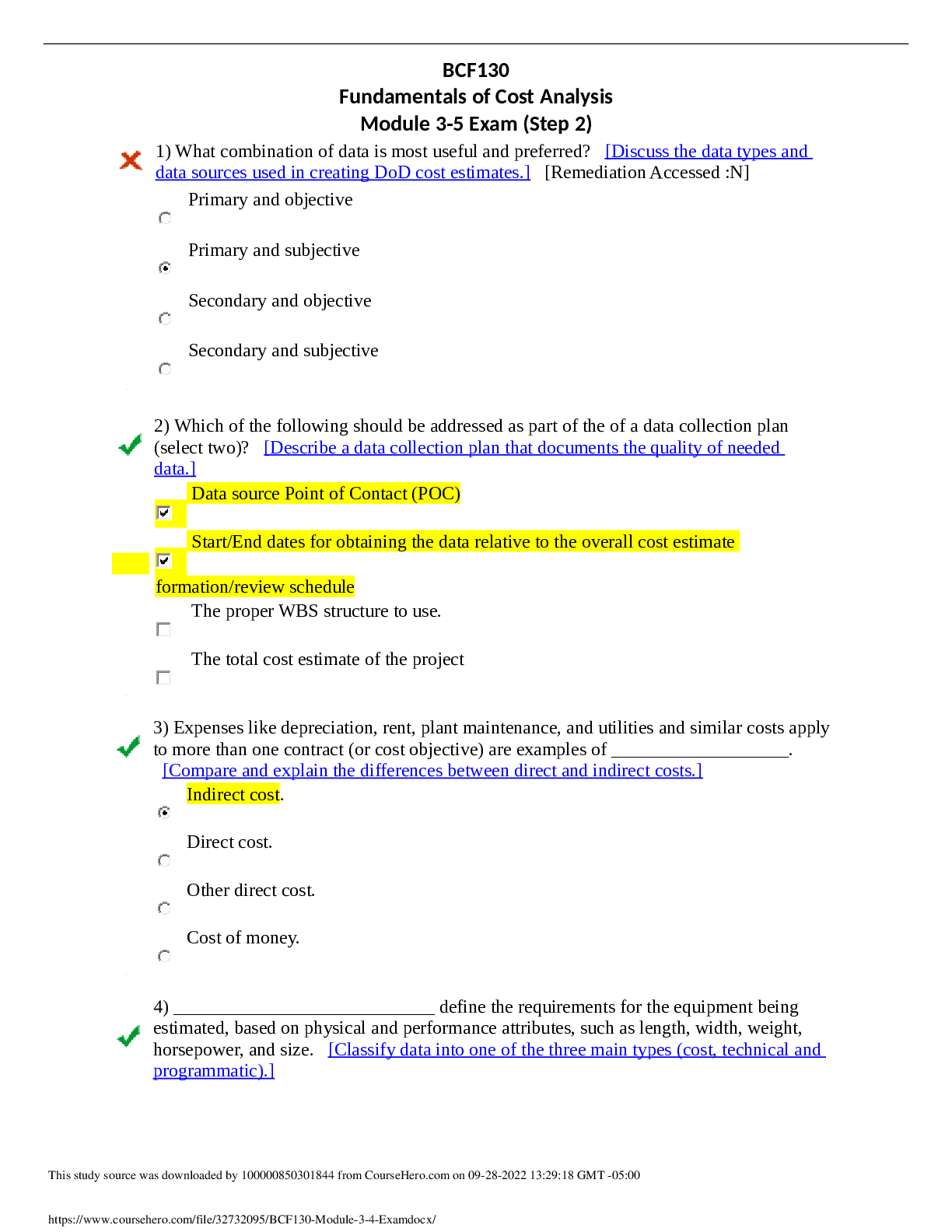 Preview image for BCF130 Fundamentals of Cost Analysis Module 3-5 Exam (Step 2) | Defense Acquisition University
