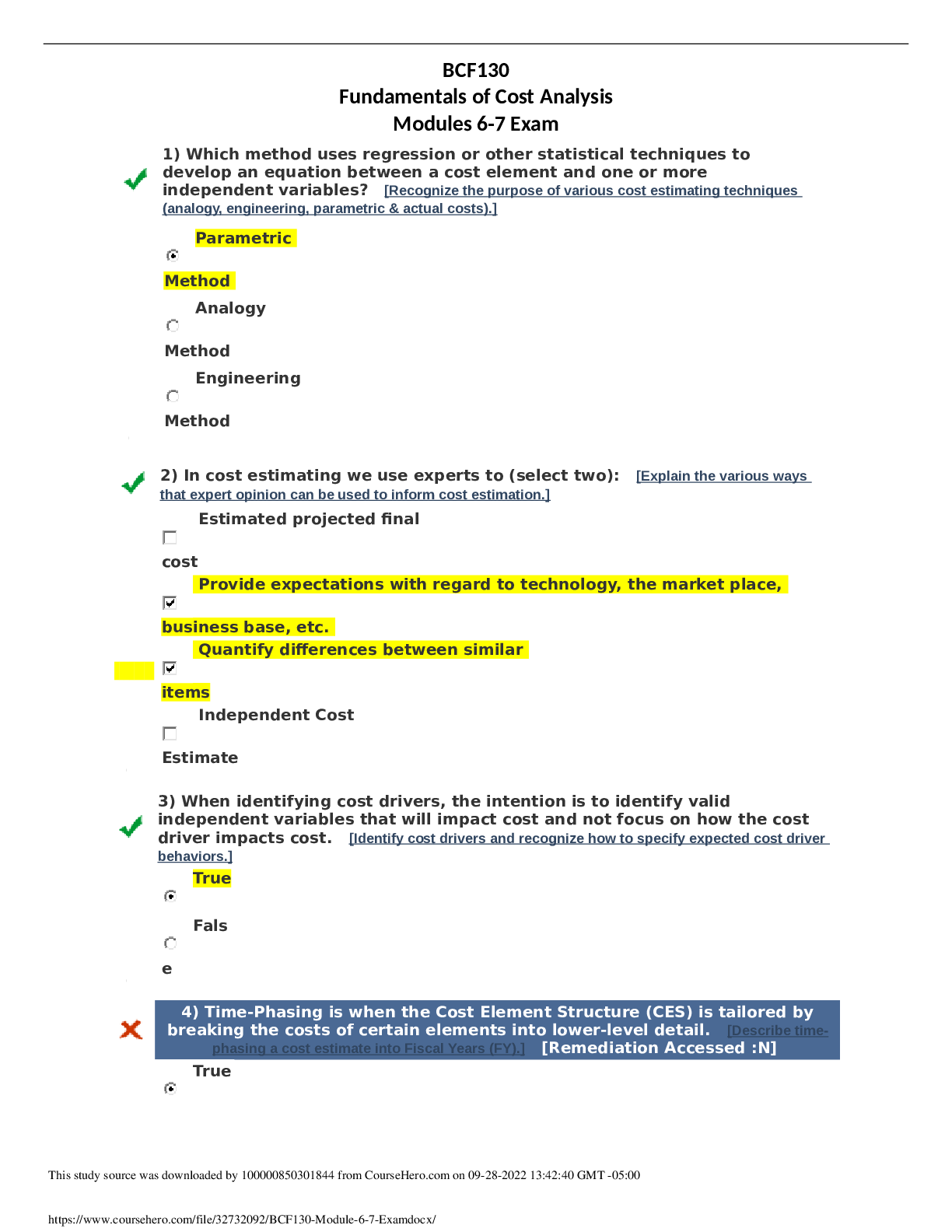 Preview image for BCF130 Fundamentals of Cost Analysis Modules 6-7 Exam | Defense Acquisition University