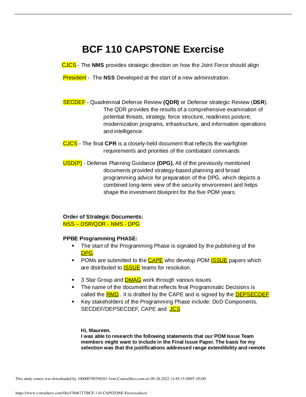 Preview image for Defense Acquisition University  BCF 110 BCF 110 CAPSTONE Exercise