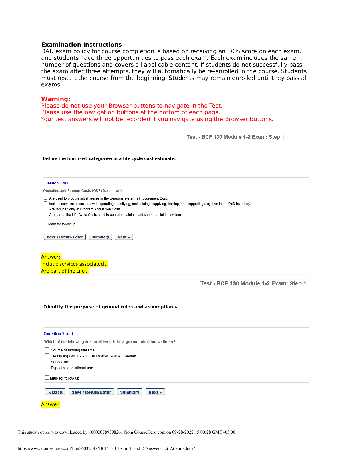 Preview image for University of Redlands  BCF 130 Exam 1 and 2 - Answers 1st Attempt Fundamental of Business Financial Management