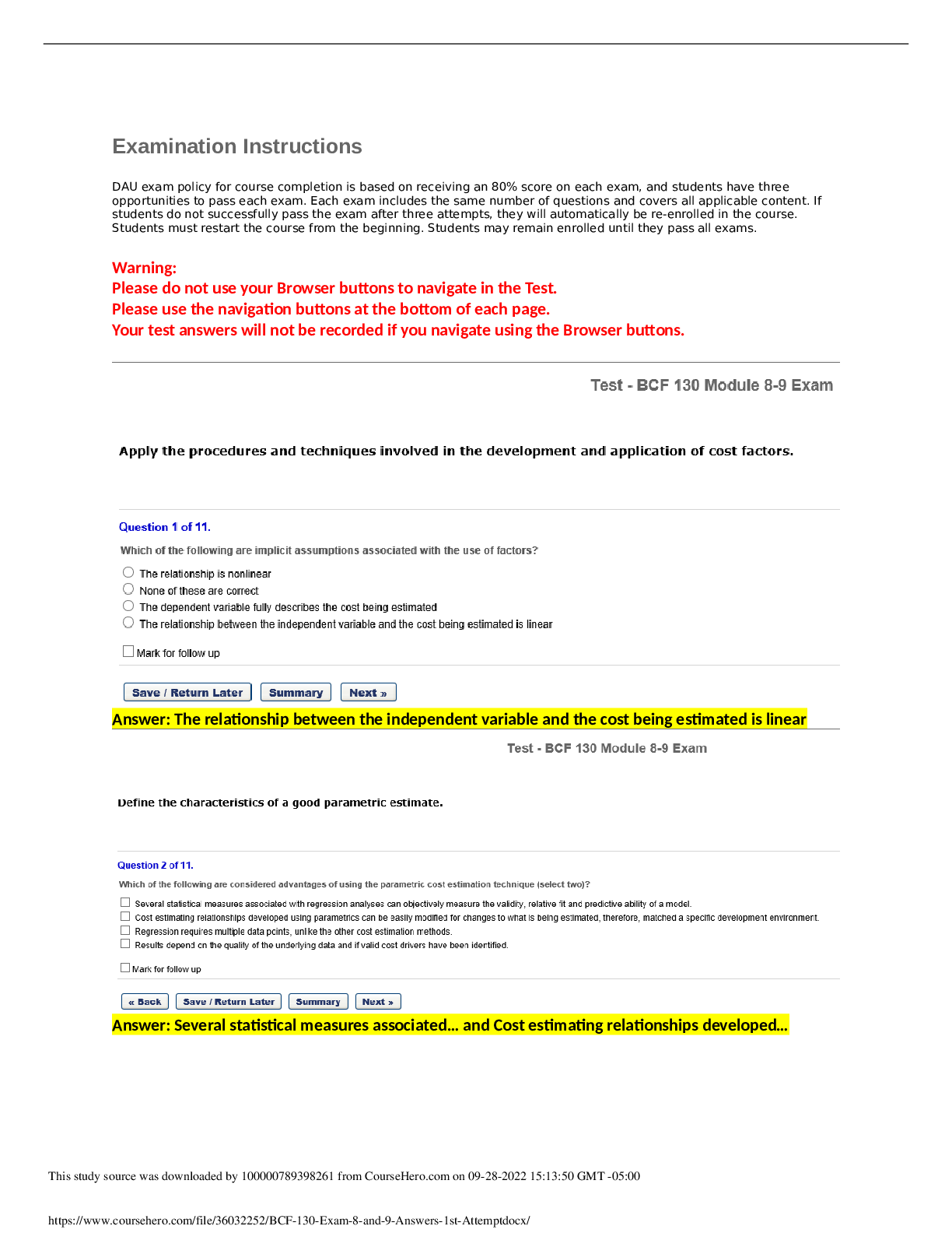 Preview image for University of Redlands BCF 130 Fundamental of Business Financial Management Exam 8 and 9 - Answers 1st Attempt