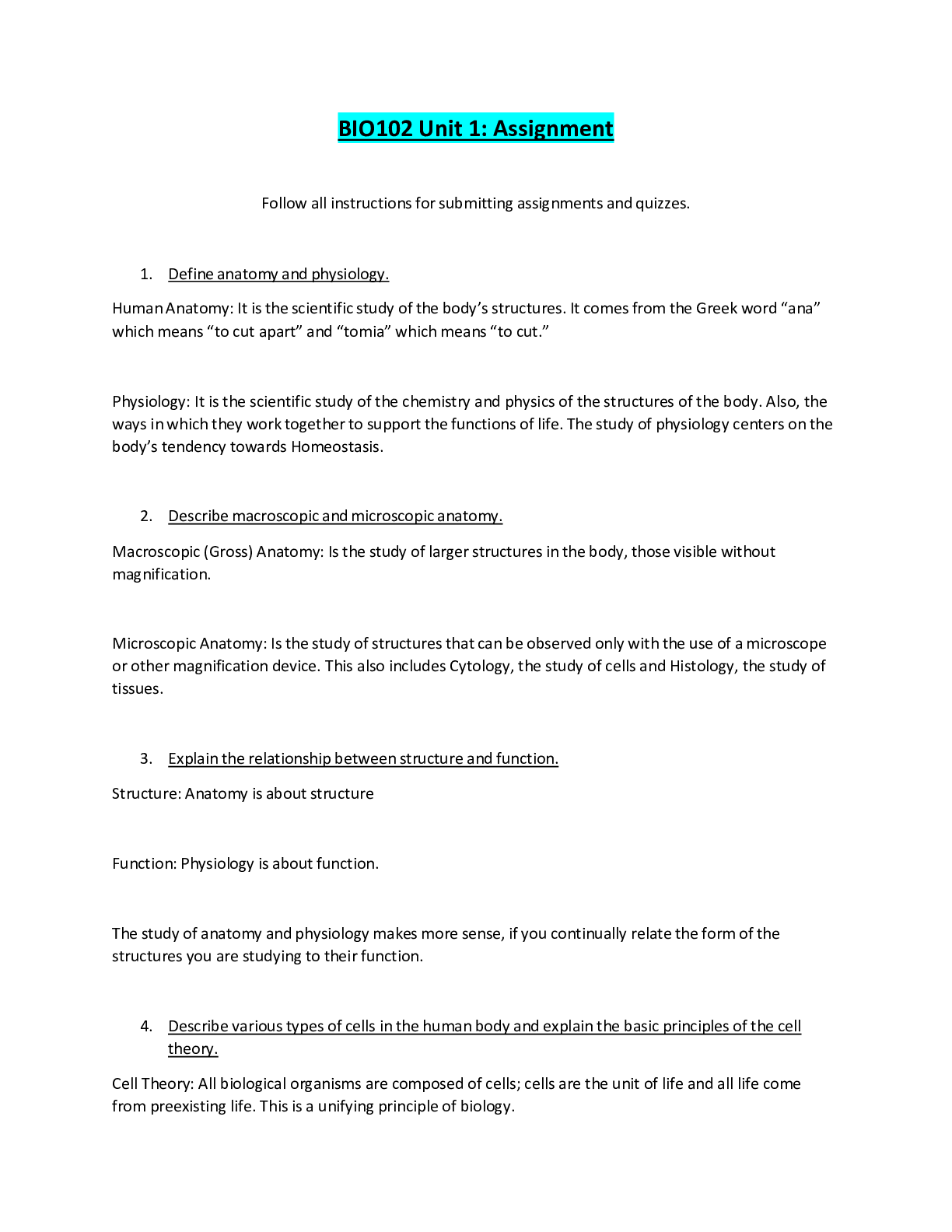 Preview image for BIO102 Unit 1: Assignment BIO102 Unit 1: Assignment (A GUARANTEED) <100% C0RRECT> GRADED A+ | LATEST SOLUTIONS |