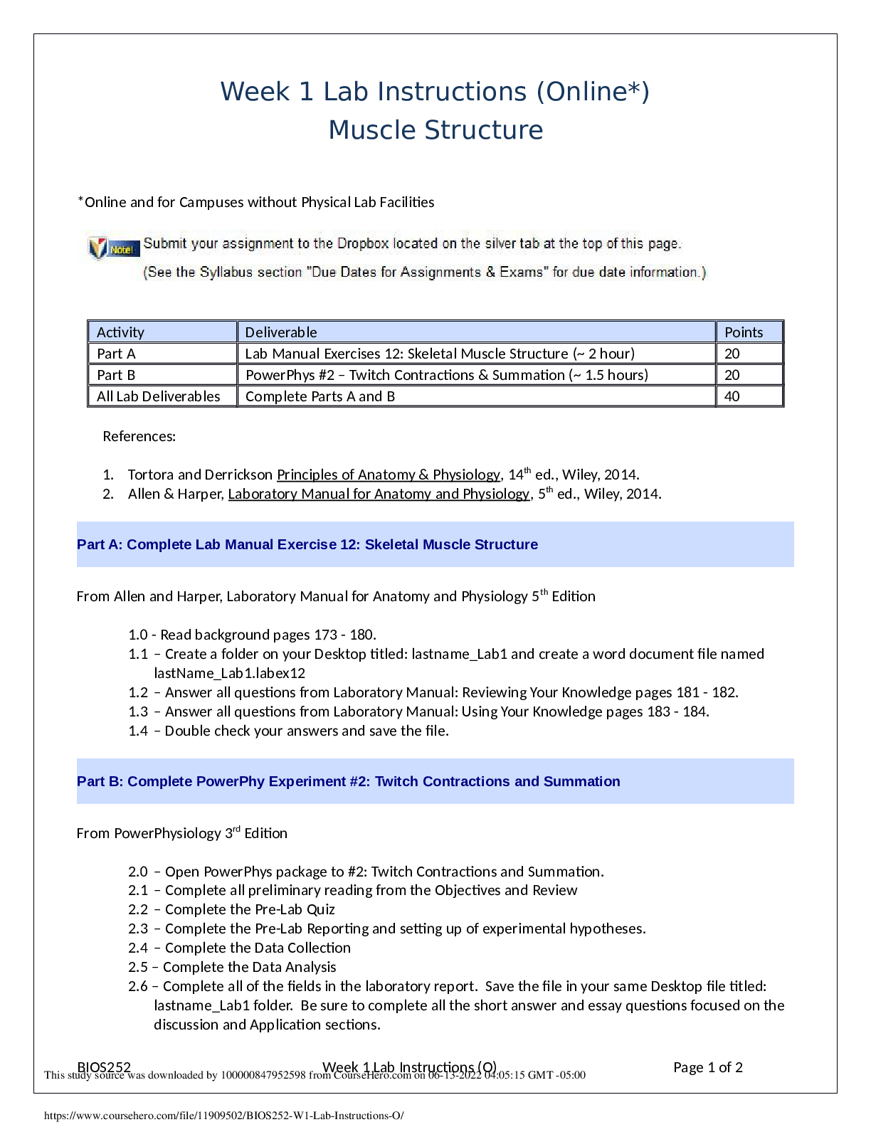 Preview image for BIOS 252 Unit 1 Lab; Muscle Structure