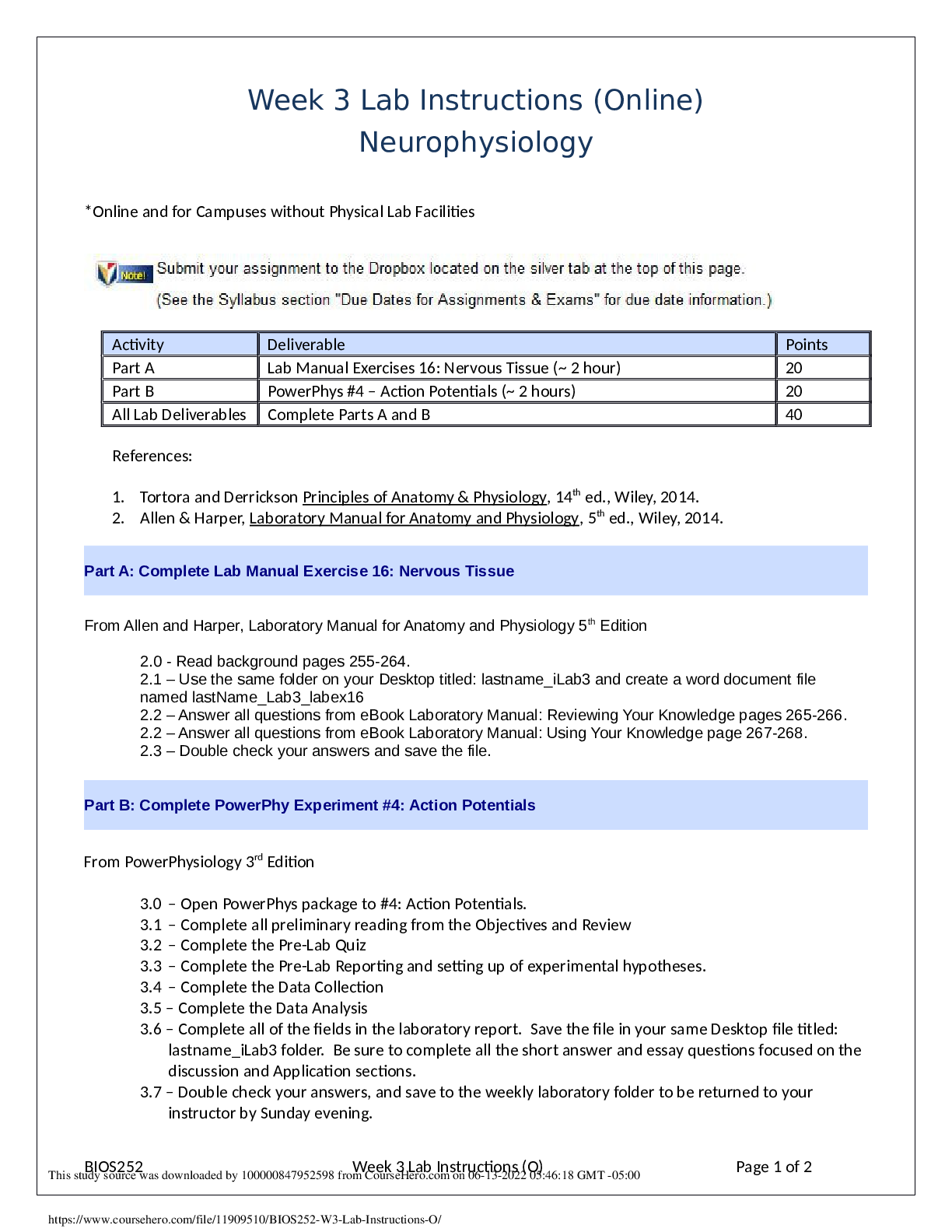 Preview image for BIOS 252 Unit 3 Lab; Neurophysiology