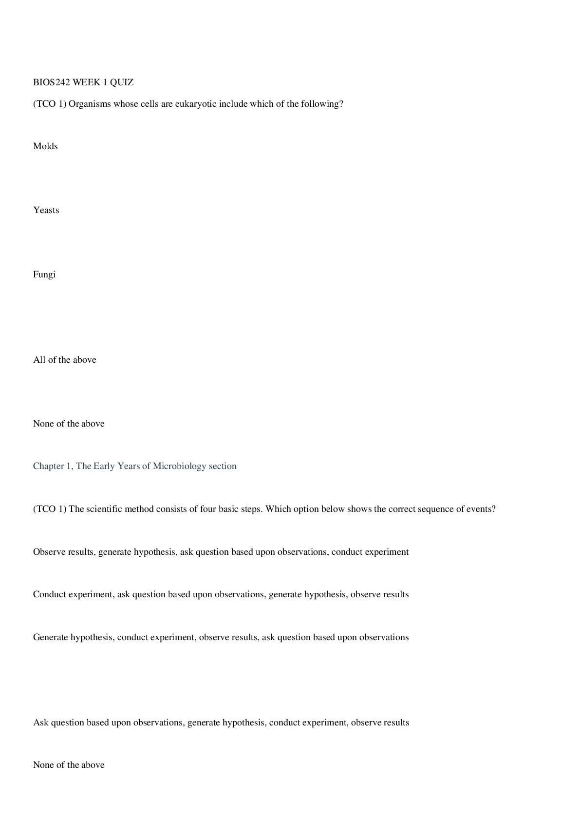 Preview image for BIOS 242BIOS 242 WEEK 1 QUIZ DOWNLOAD TO SCORE AN A