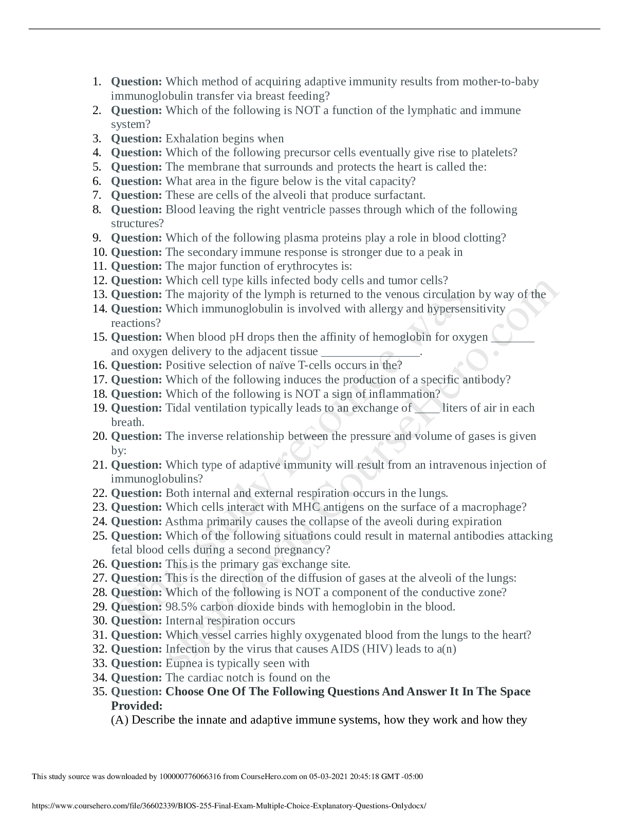 Preview of BIOS 255 Exam Questions