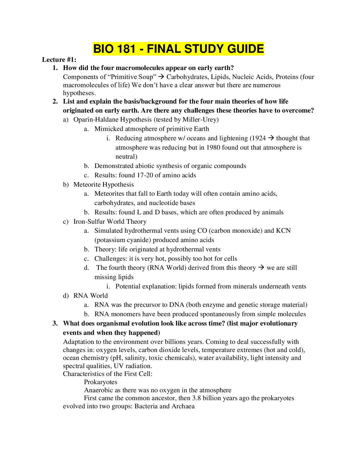 Preview image for BIO 181 FINAL STUDY GUIDE, Latest complete guide (fall 2019/2020)