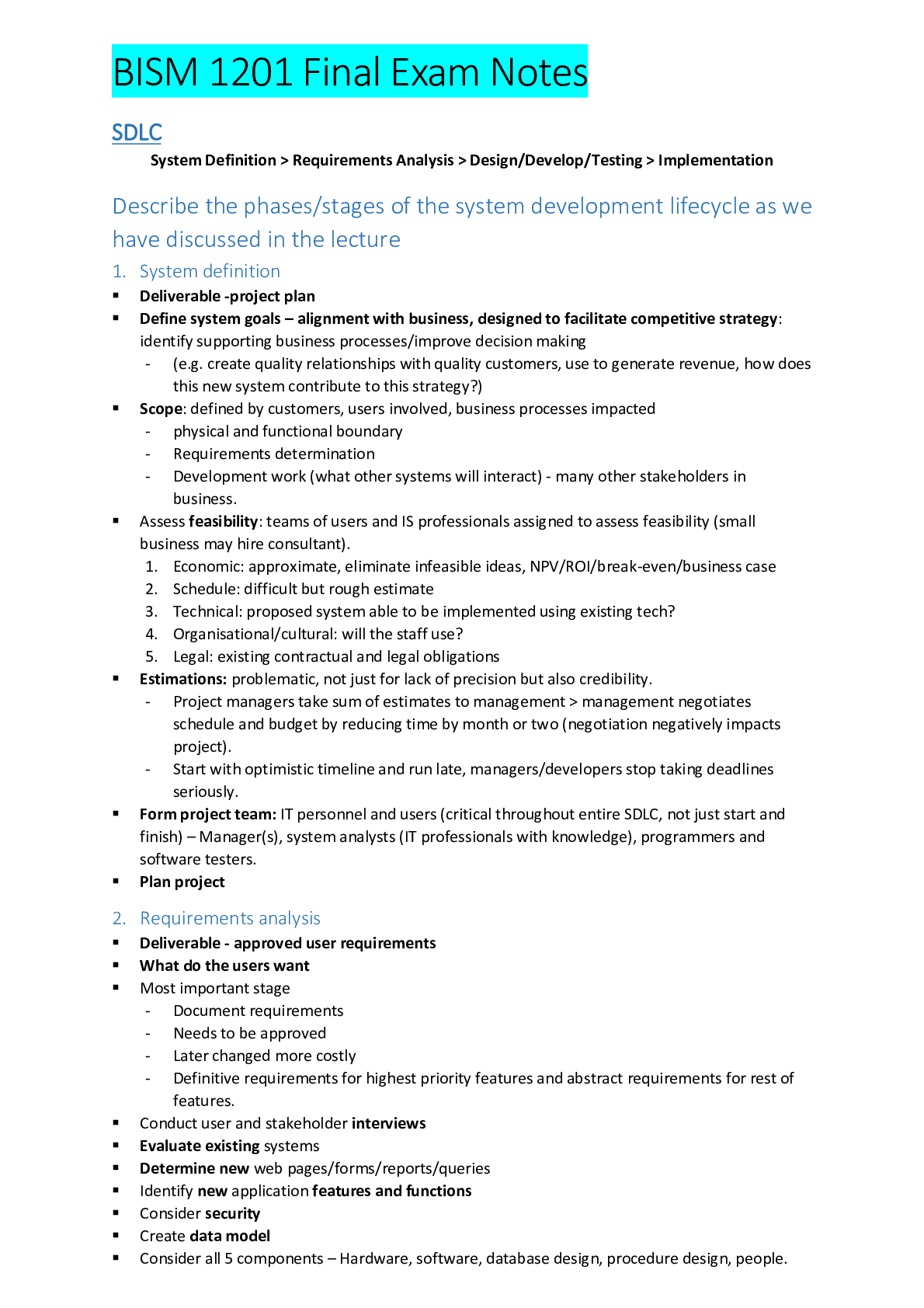 Preview image for BISM 1201 Final Exam Notes latest update 2020