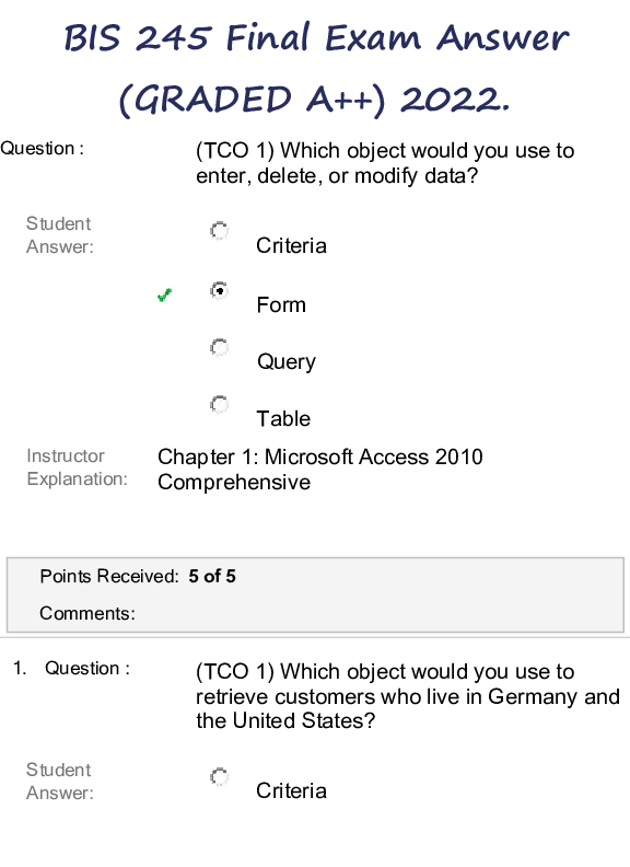 Preview image for BIS 245 Final Exam Answer (GRADED A++) 2022.