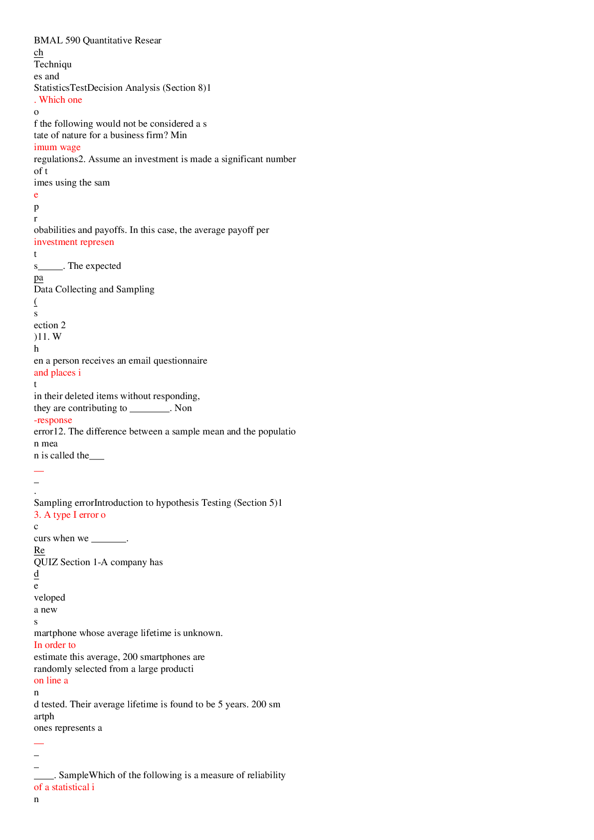 Preview of BMAL 590 Quantitative Research Techniques and Statistics
