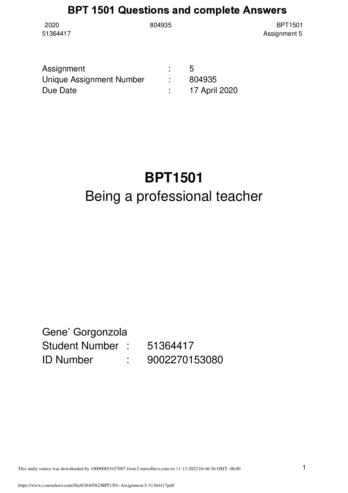 Preview of BPT 1501 Questions and complete Answers