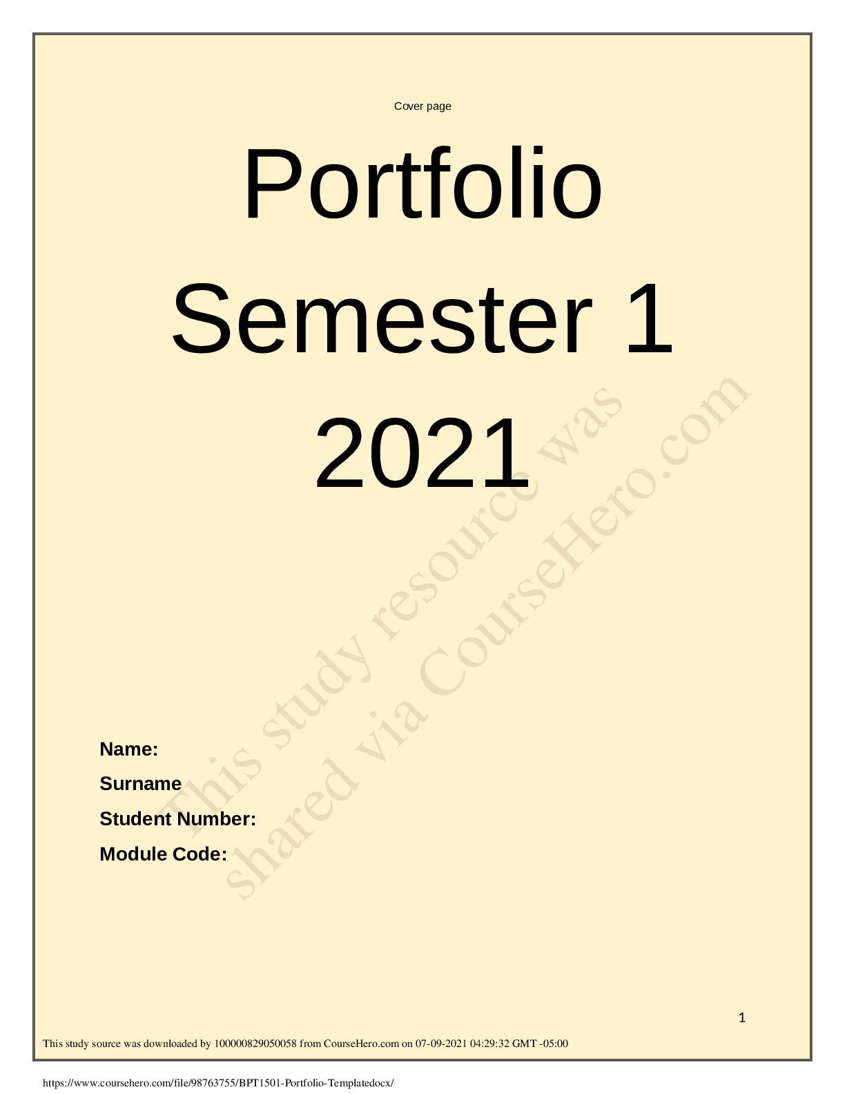 Preview of BPT1501_Portfolio_Semester 1 2020_Template.