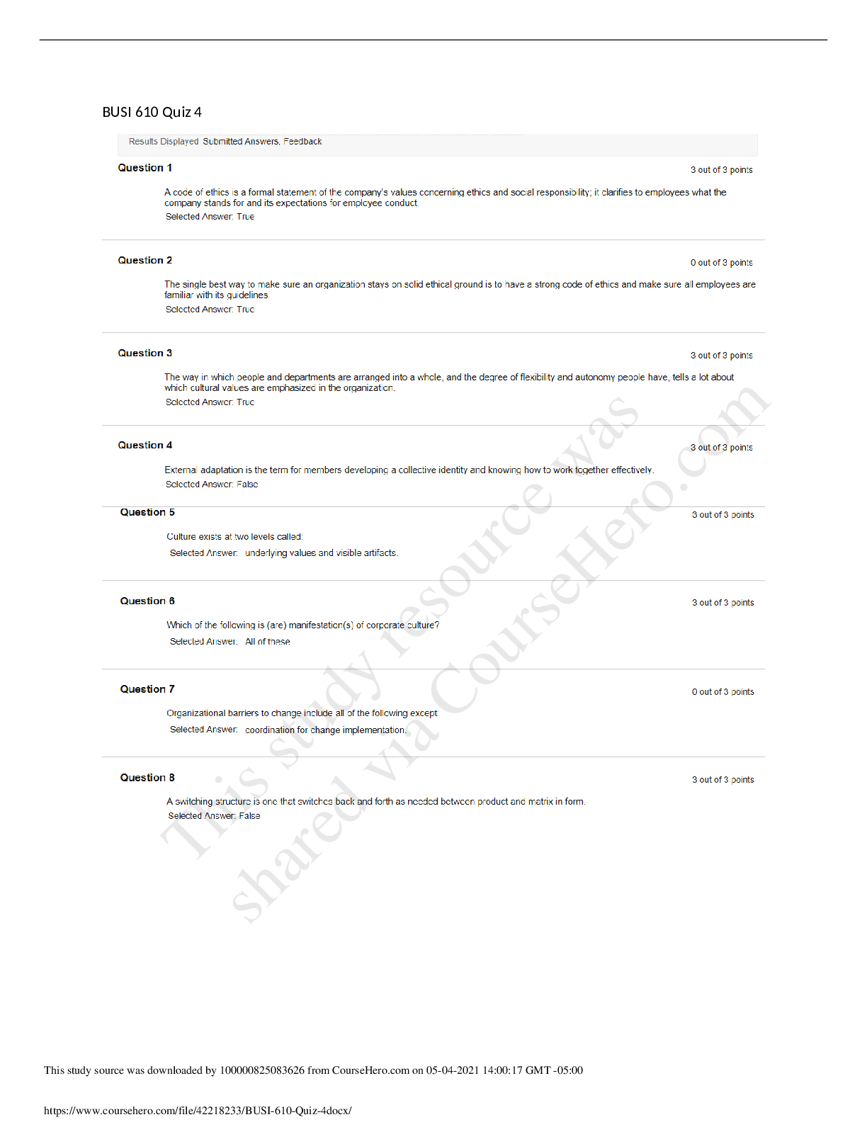 Preview image for [Solved] Liberty University BUSI 610 Quiz 4