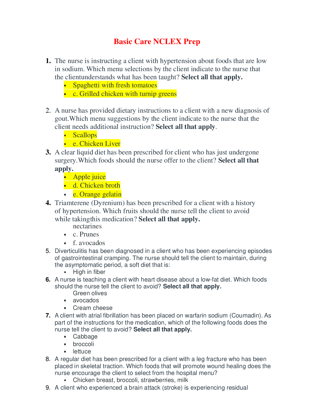 Preview image for Basic Care NCLEX [100 Questions with Correct Answers]