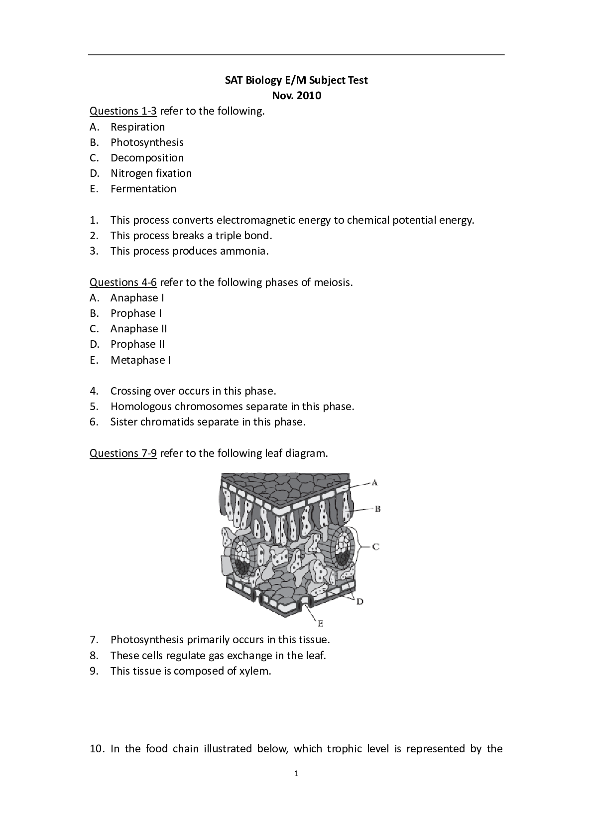 Preview image for SAT Biology E/M Subject Test. 100 MCQ and Answer Key