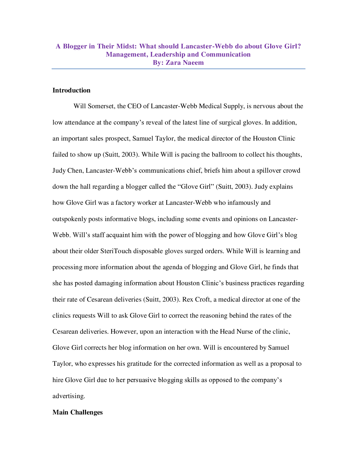 Preview image for A Blogger in Their Midst: What should Lancaster-Webb do about Glove Girl? Management, Leadership and Communication