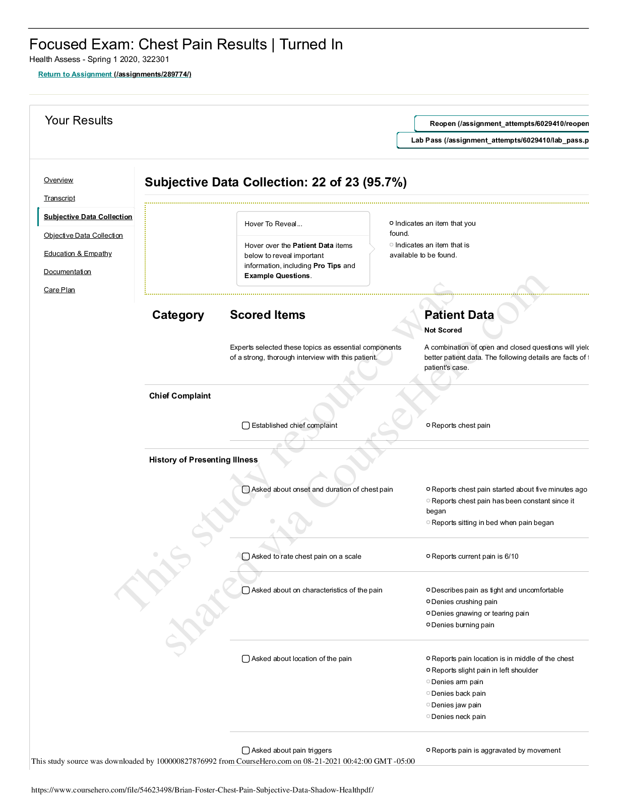 Preview image for Brian Foster_ Chest Pain _ Subjective Data_ Shadow Health