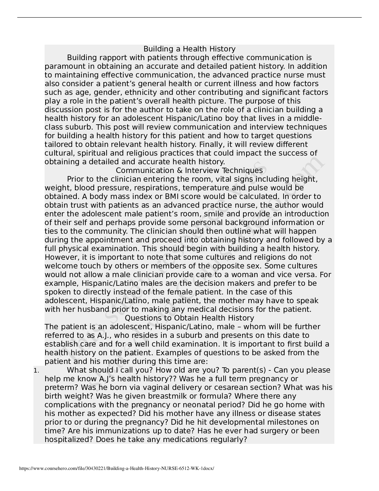 Preview image for Walden University - NURSE 6512Building a Health History NURSE 6512 WK