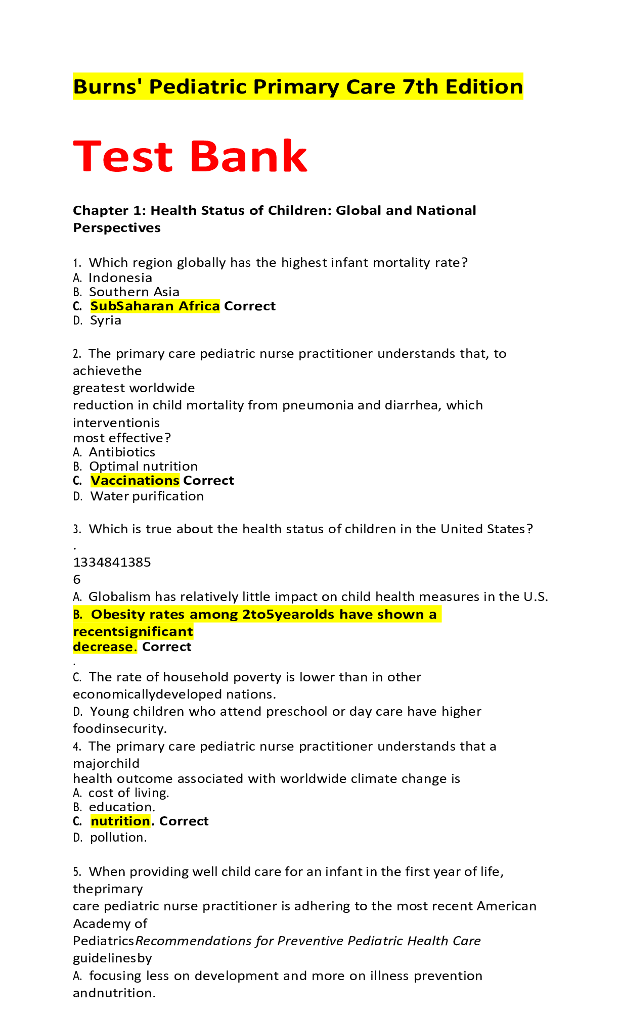 Preview image for Burns' Pediatric Primary Care 7th Edition Test Bank