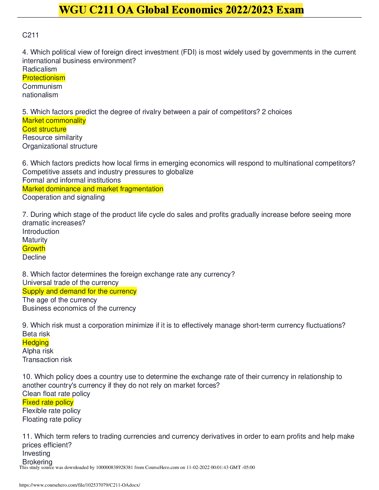 Preview image for WGU C211 OA Global Economics Exam (2022/2023) (Verified Answers)