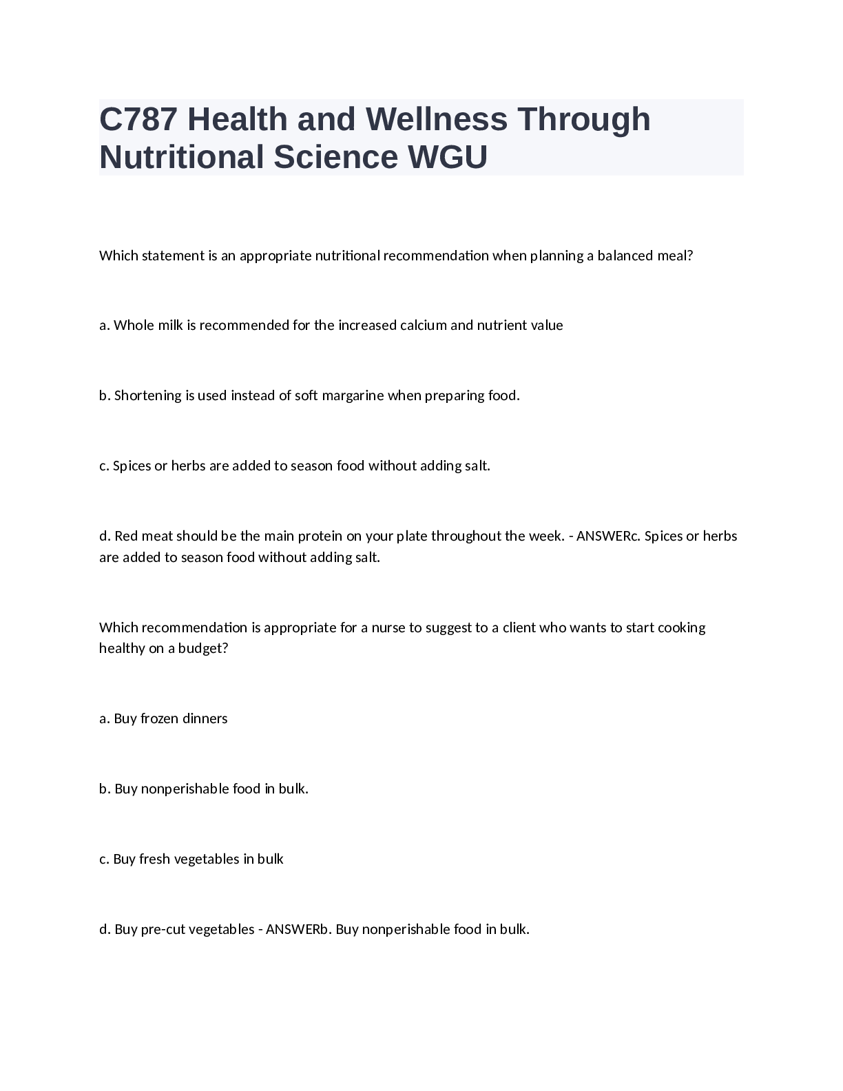 Preview image for C787 Health and Wellness Through Nutritional Science WGU