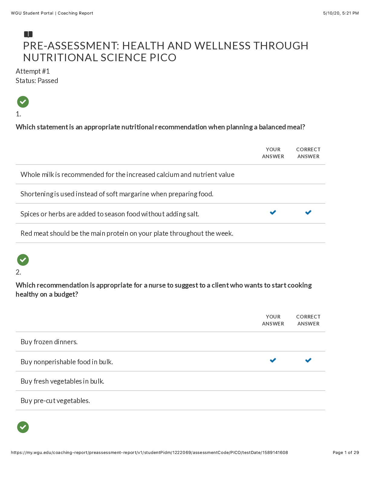 Preview of C787 Health and Wellness through Nutritional Science Test WGU (2022)
