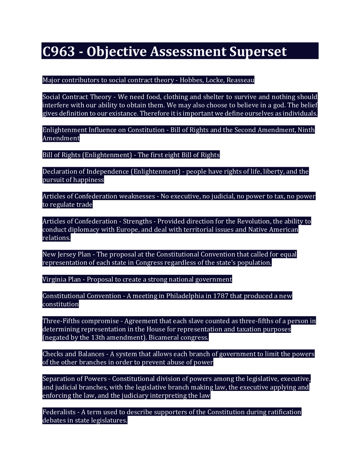 Preview of C963 - Objective Assessment Superset/120 Questions And Answers/100% Correct