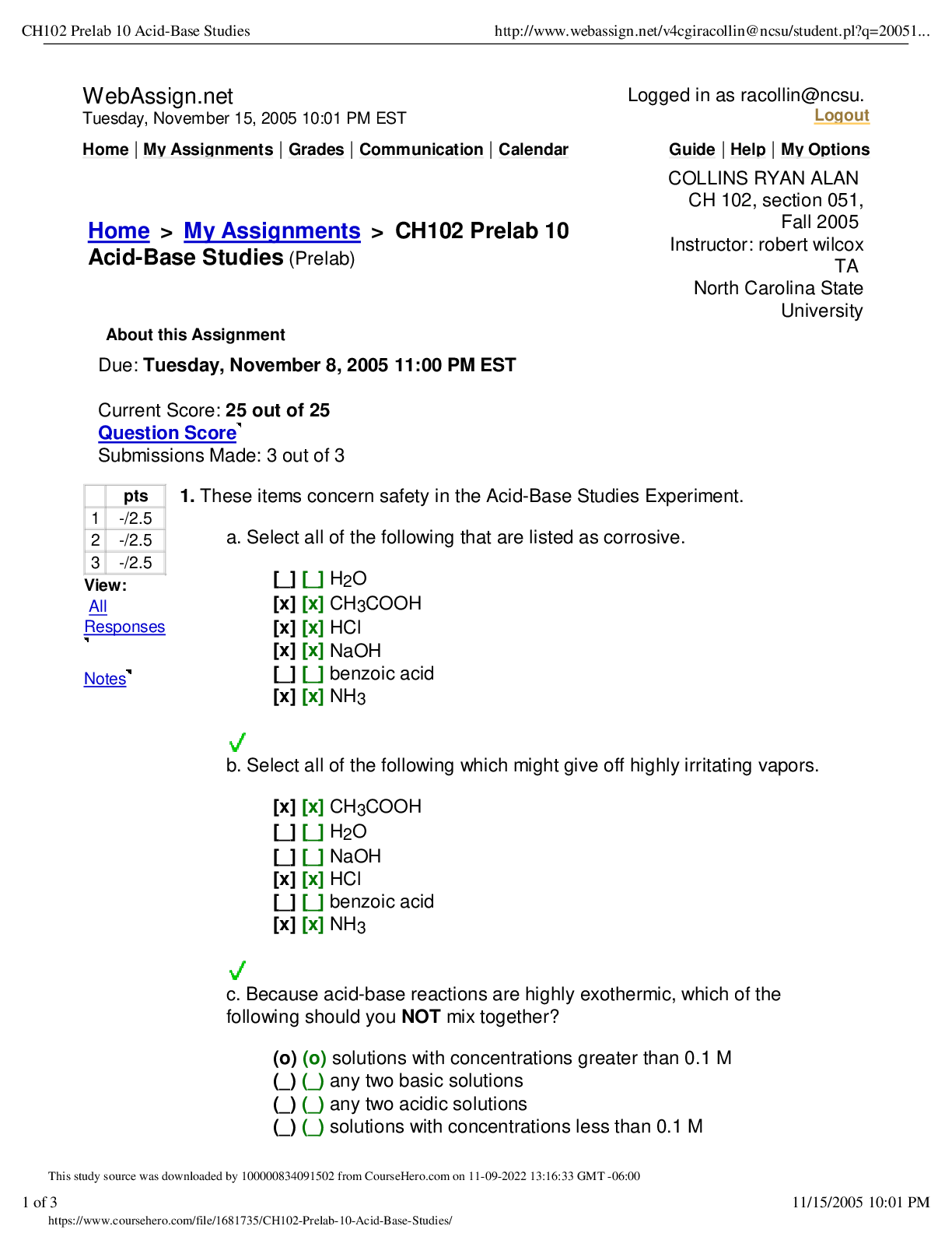 Preview image for North Carolina State University CH102 Prelab 10 Acid-Base Studies (All Answers are Correct)