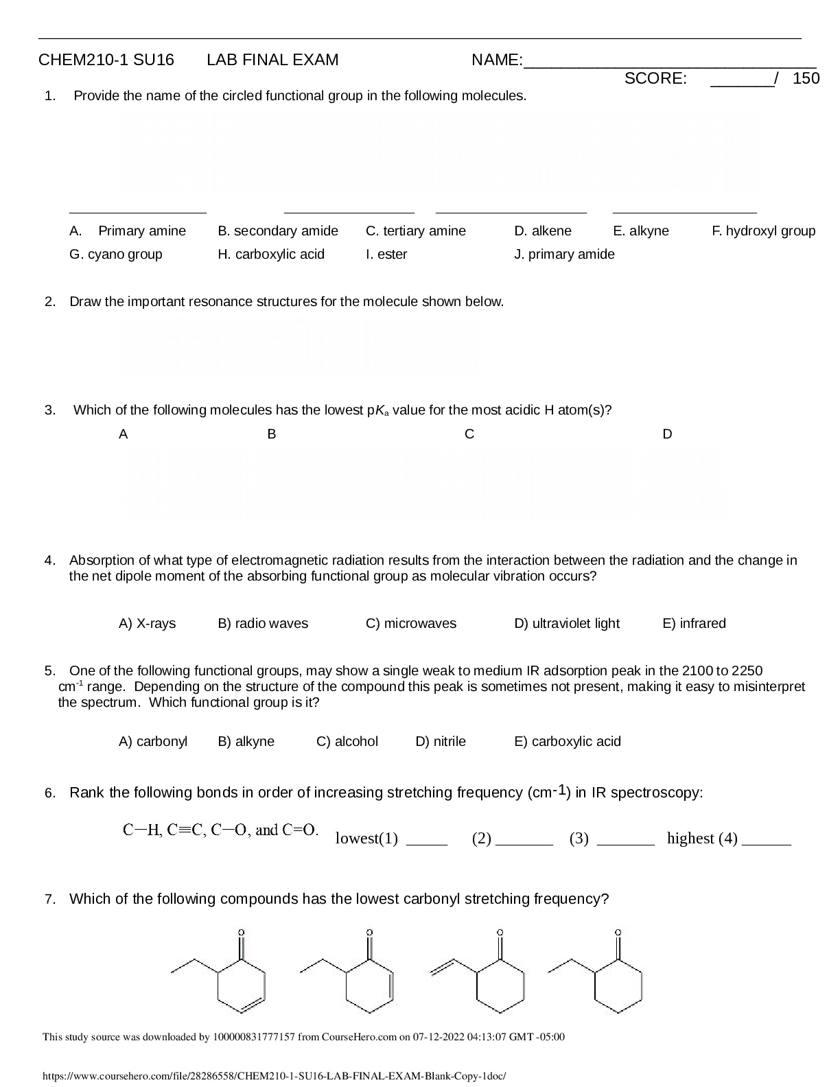 Preview of CHEM210-1 SU16 LAB FINAL EXAM