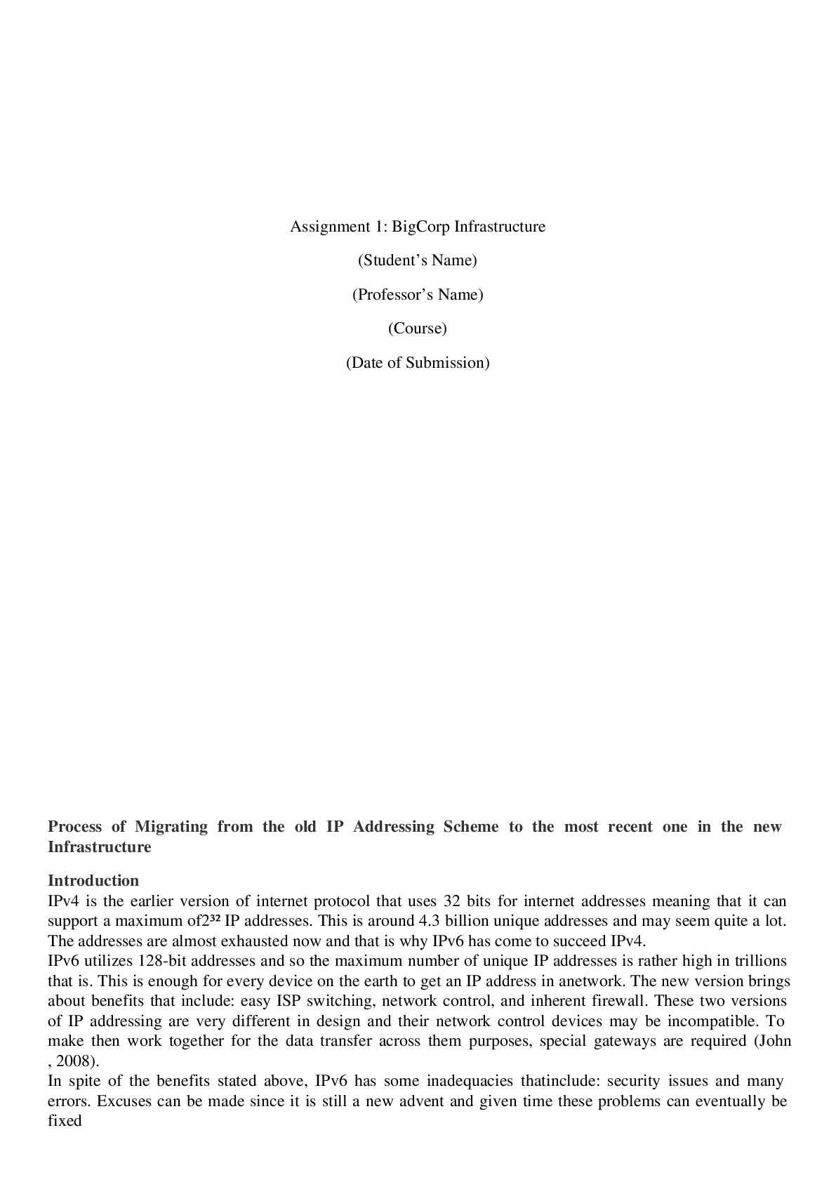 Preview image for CIS 411 Week 10 Assignment 1 BigCorp Infrastructure