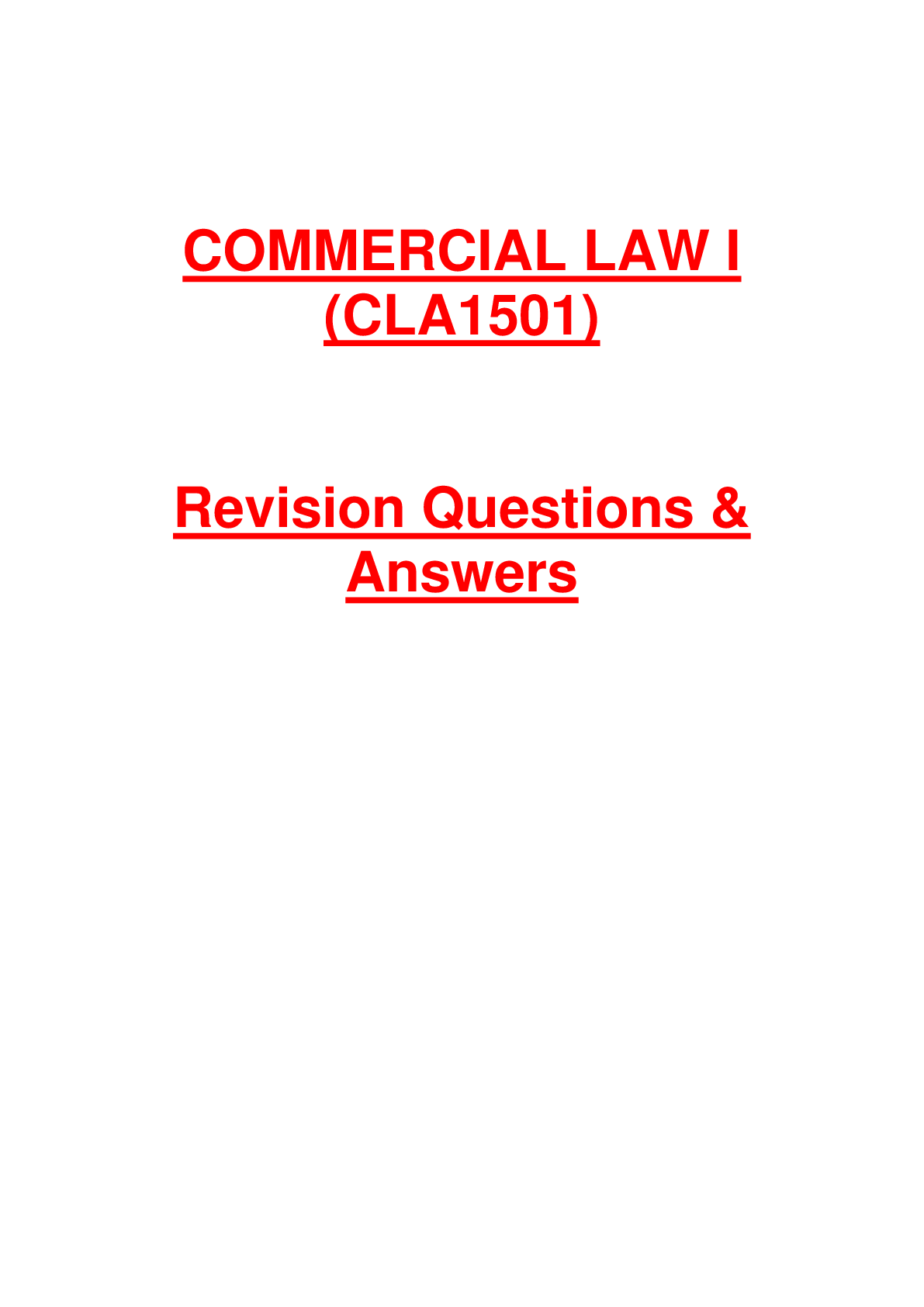 Preview of Commercial Law 1(CLA1501)EXAM QUESTIONS & ANSWERS