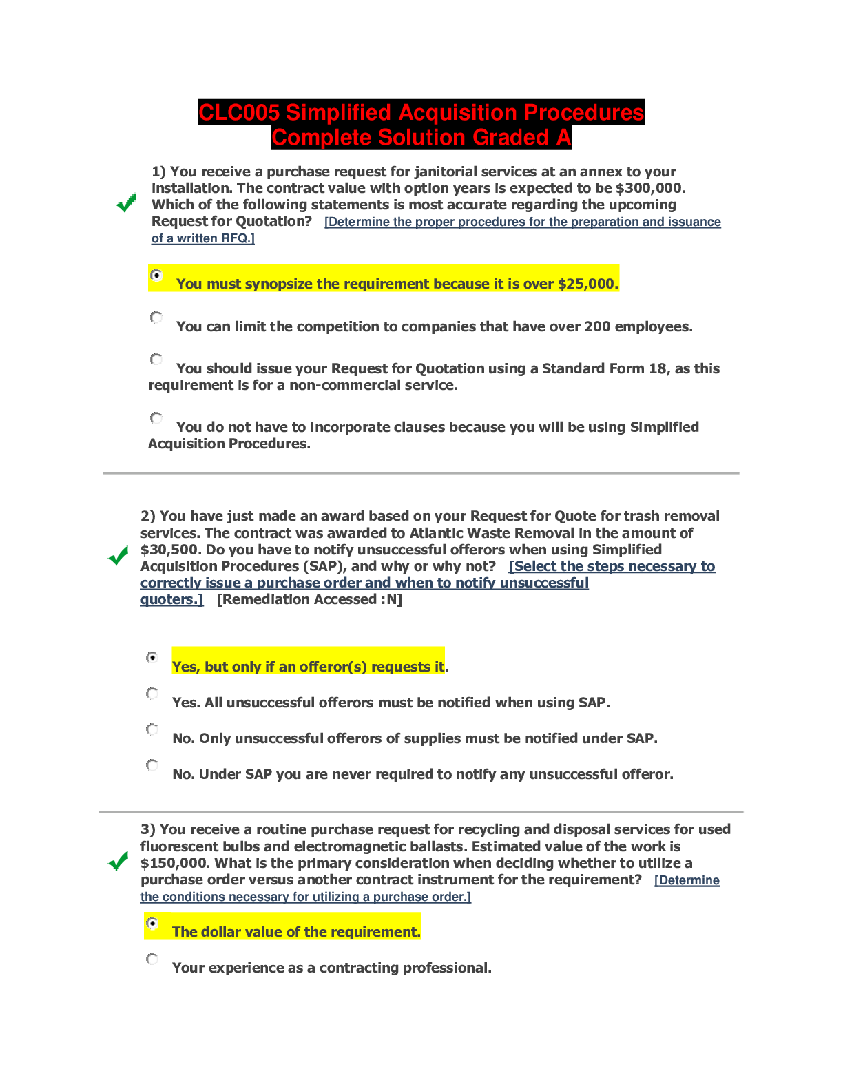 Preview image for CLC005 Simplified Acquisition Procedures 2021 Complete Solution Information you need to pass Graded A already