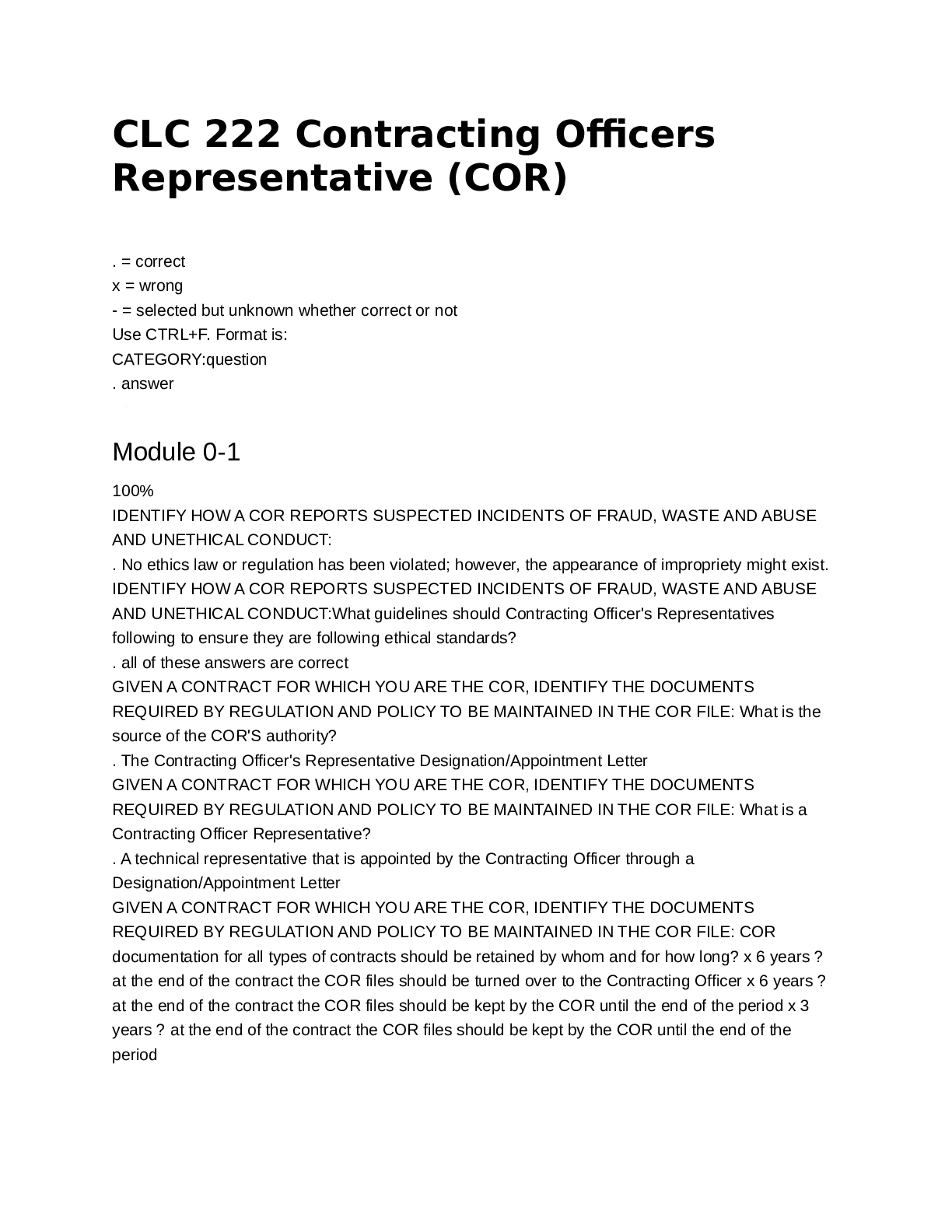 Preview image for CLC 222 Contracting Officers Representative (COR). MODULE 1-6 Exam | Defense Acquisition University