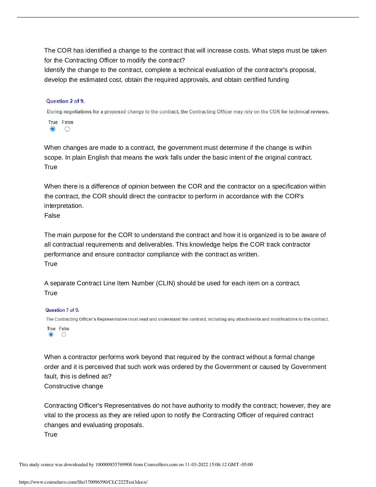 Preview image for CLC 222 (COR) Training Test 3. Q&A | Defense Acquisition University