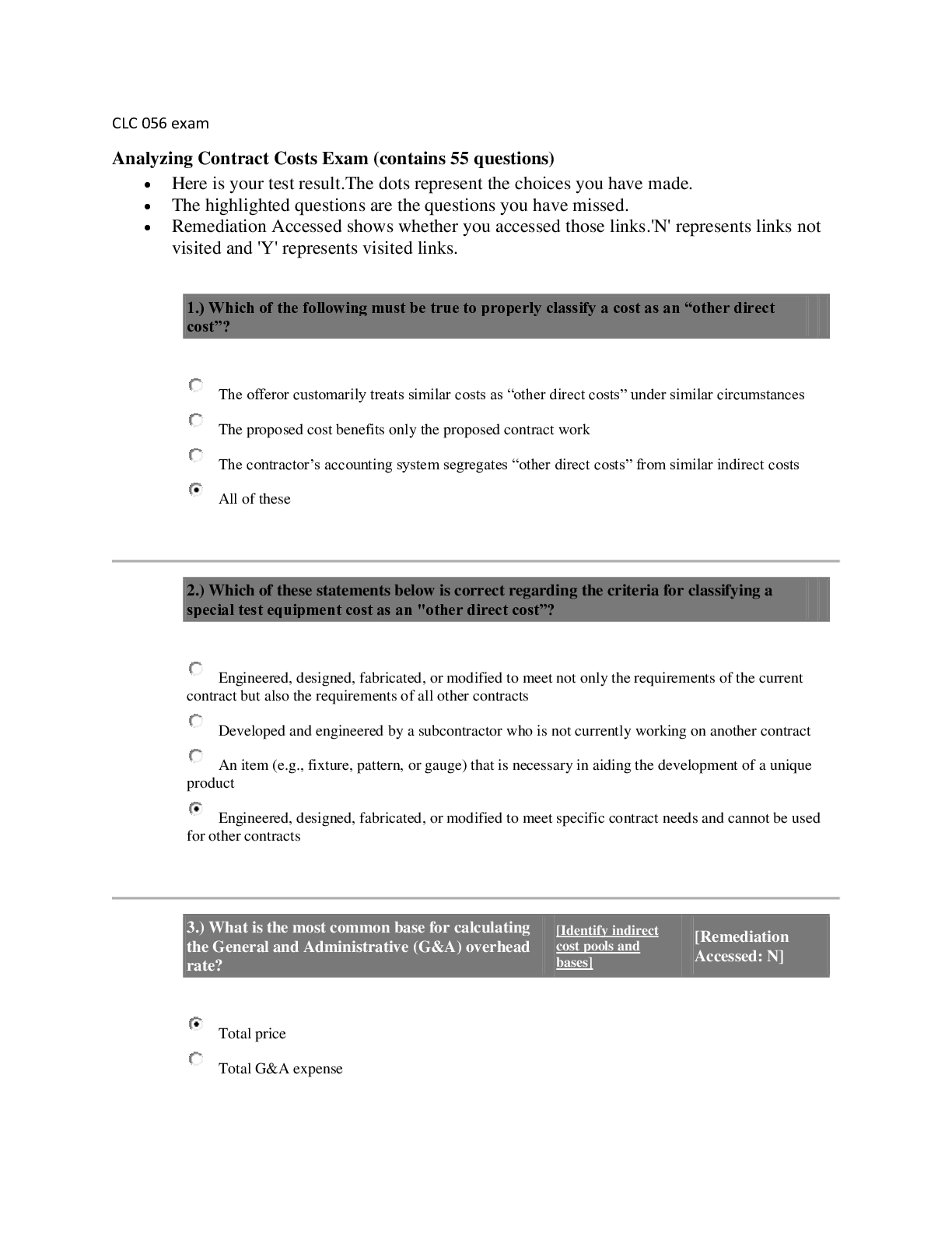 Preview image for CLC 056 exam Analyzing Contract Costs Exam (contains 55 questions) Answered