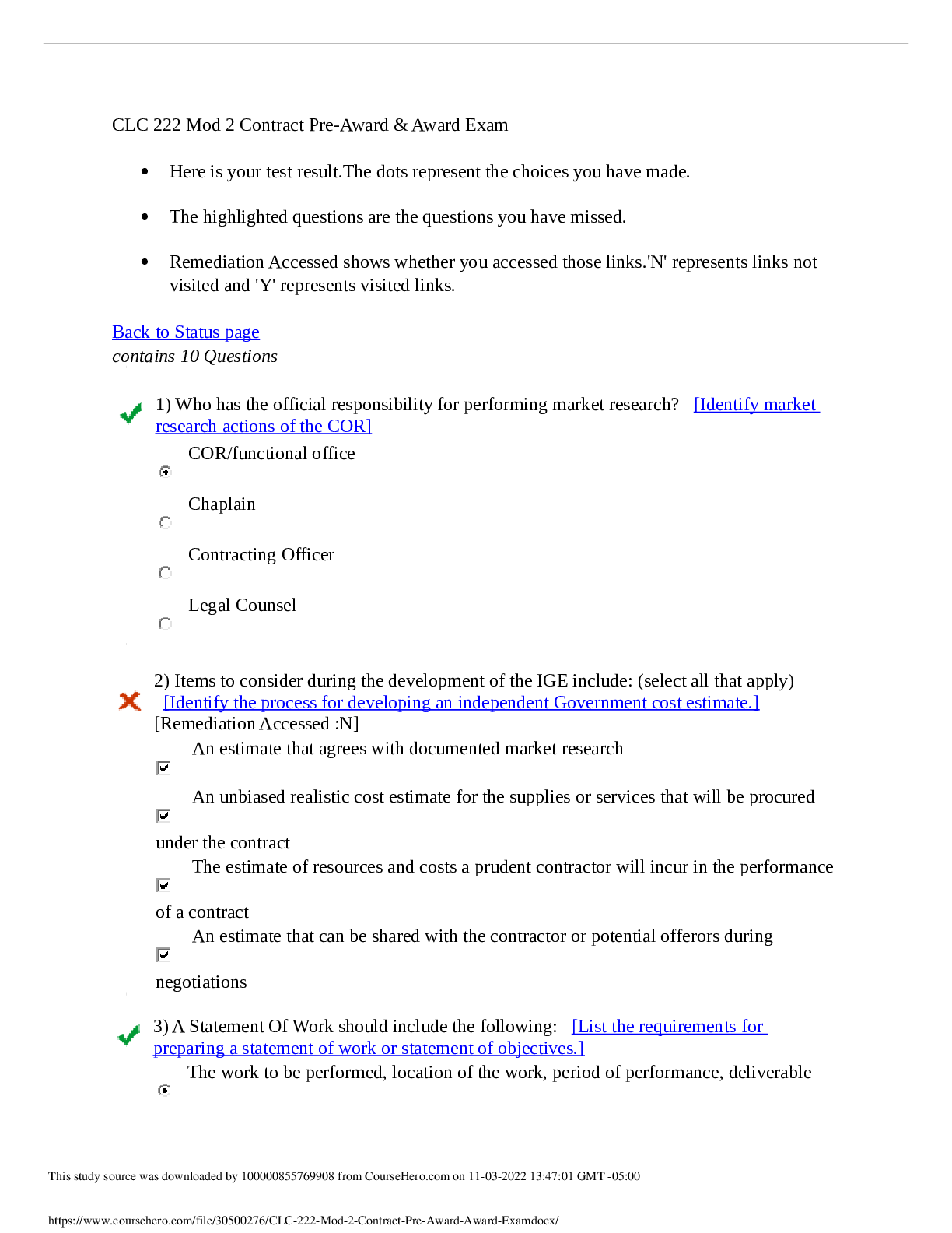 Preview image for CLC 222  Mod 2 Contract Pre-Award & Award Exam Q&A | Defense Acquisition University