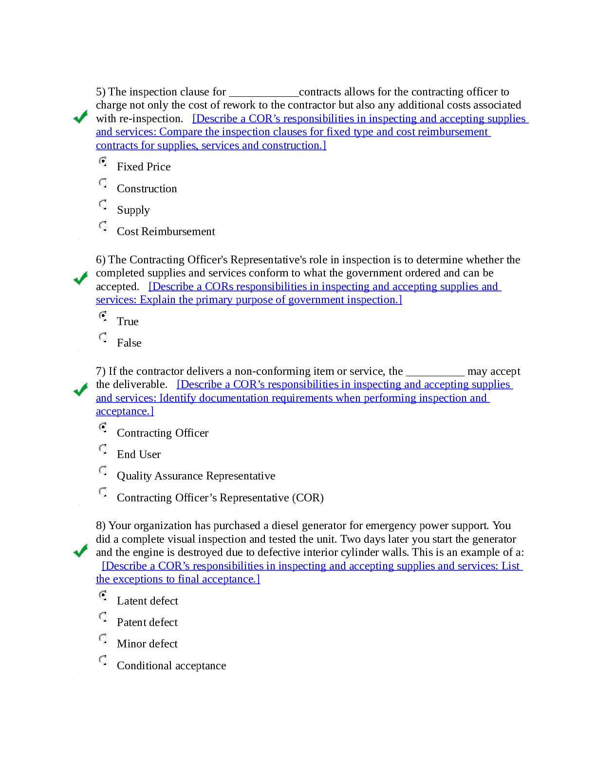 Preview image for CLC 222  (COR) Training  Mod 4 Contract Monitoring Exam Q&A | Defense Acquisition University