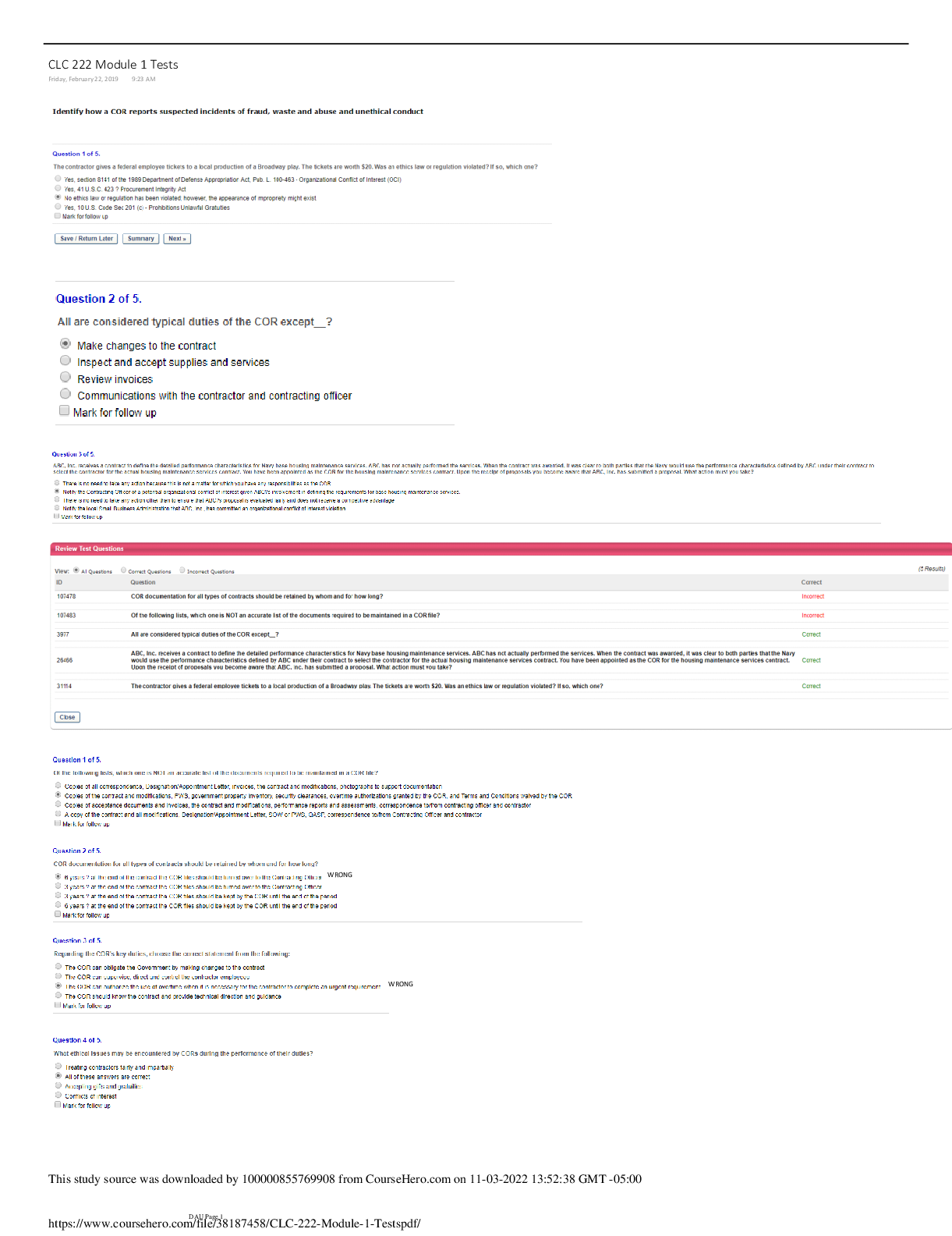 Preview image for CLC 222 (COR) Training Module 1 Tests | Defense Acquisition University