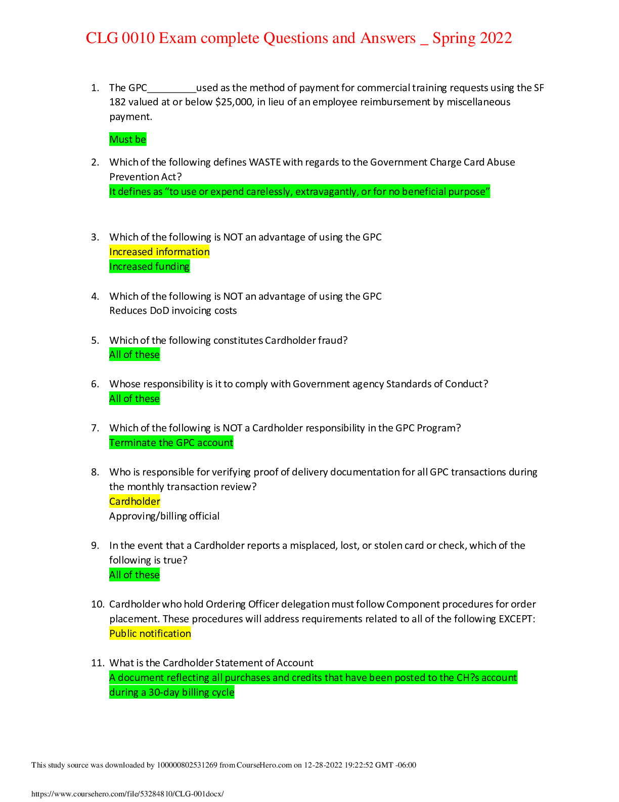 Preview image for Defense Acquisition University CLG 001 Exam - 100% Correct Answers