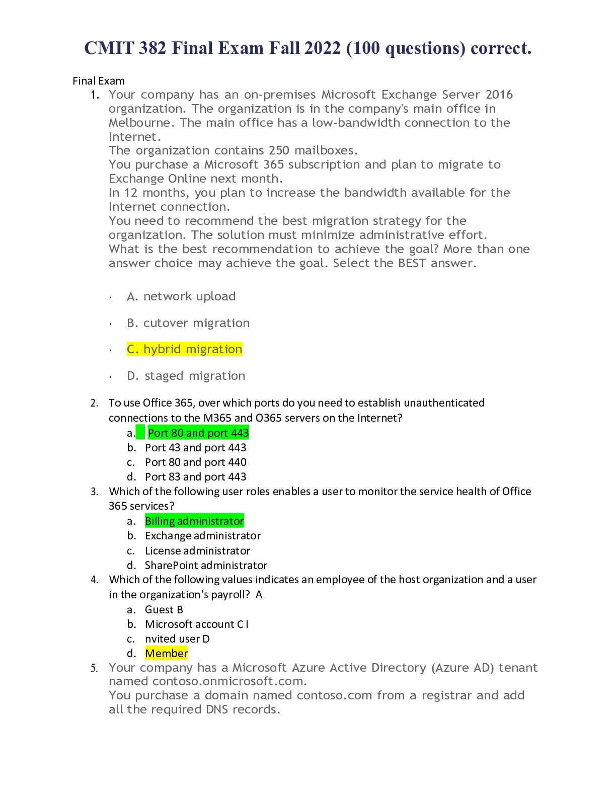 Preview image for CMIT 382 Final Exam Fall 2022 (100 questions) correct.